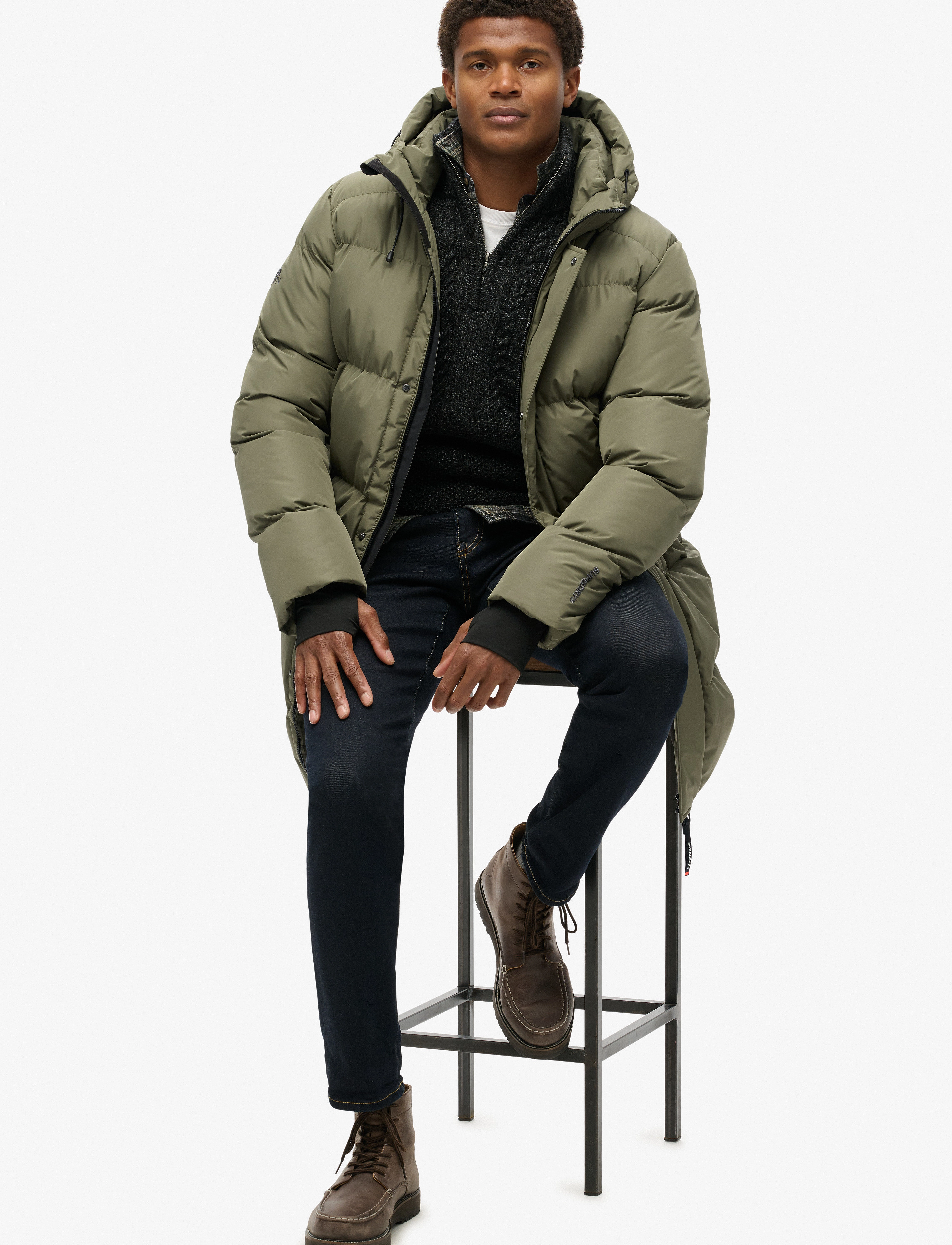 Superdry - HOODED SPORTS PUFFER MID JKT - Žieminės striukės - dusty olive green - 5