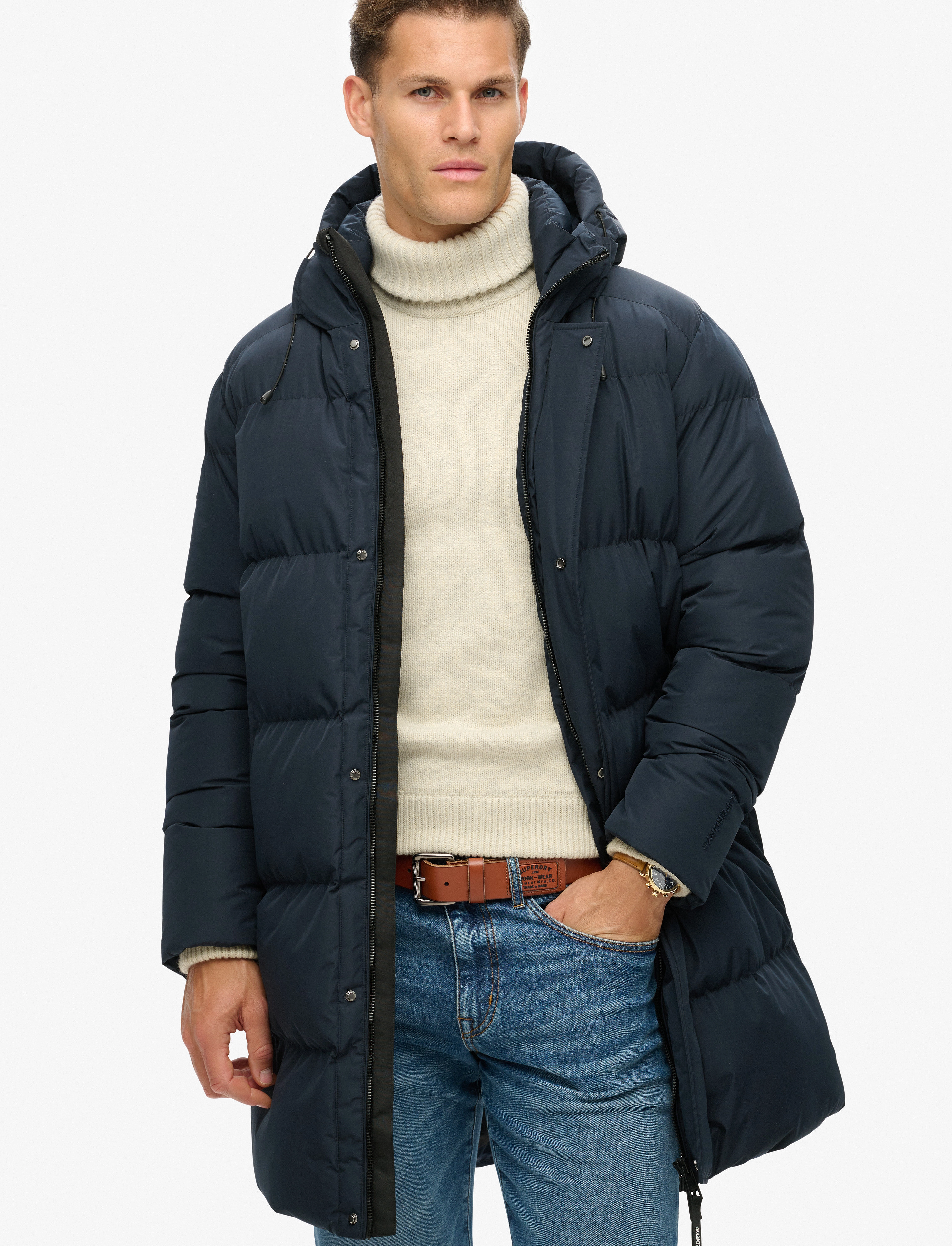 Superdry HOODED SPORTS PUFFER MID JKT - Tøj - ECLIPSE NAVY / navy