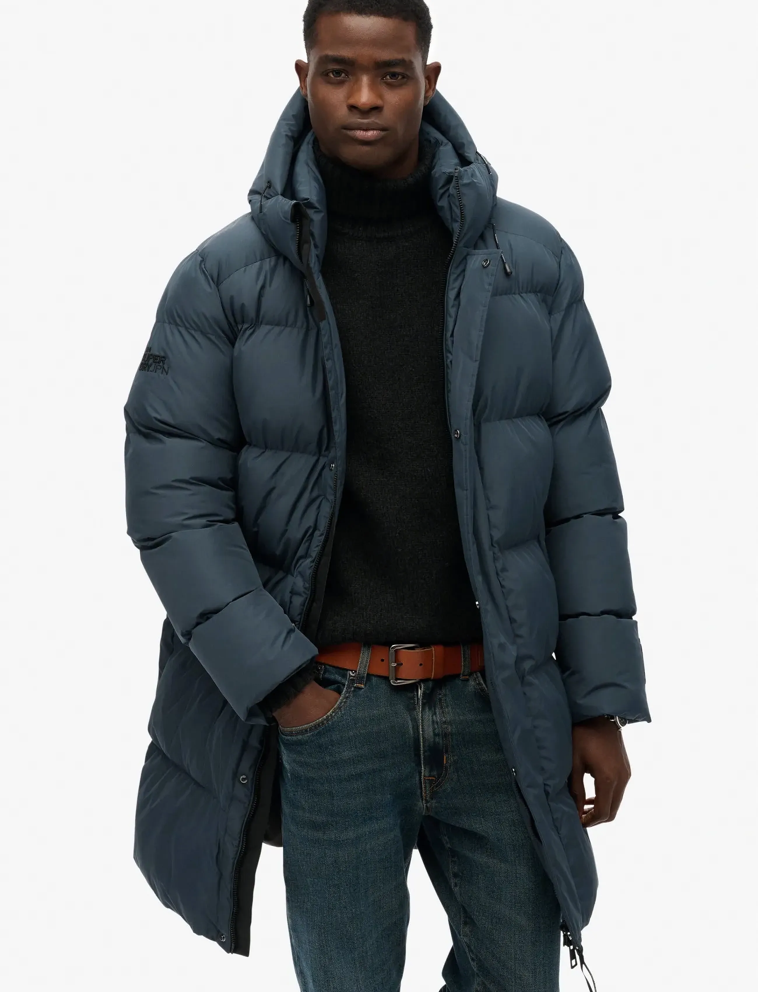 Superdry HOODED SPORTS PUFFER MID JKT - Daunenjacken - PETROLEUM BLUE / navy