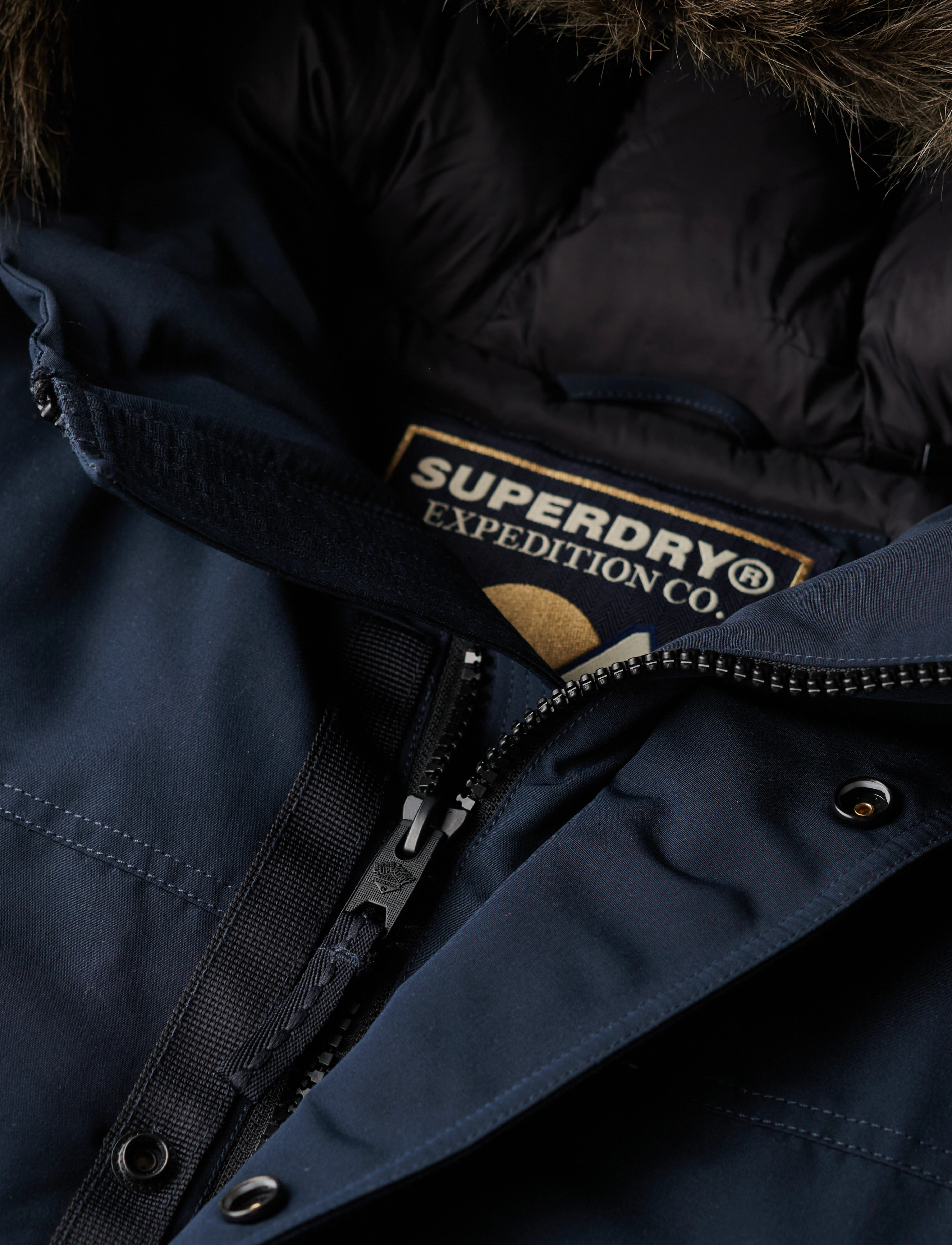 Everest marinblå parkas i syntetisk päls 6