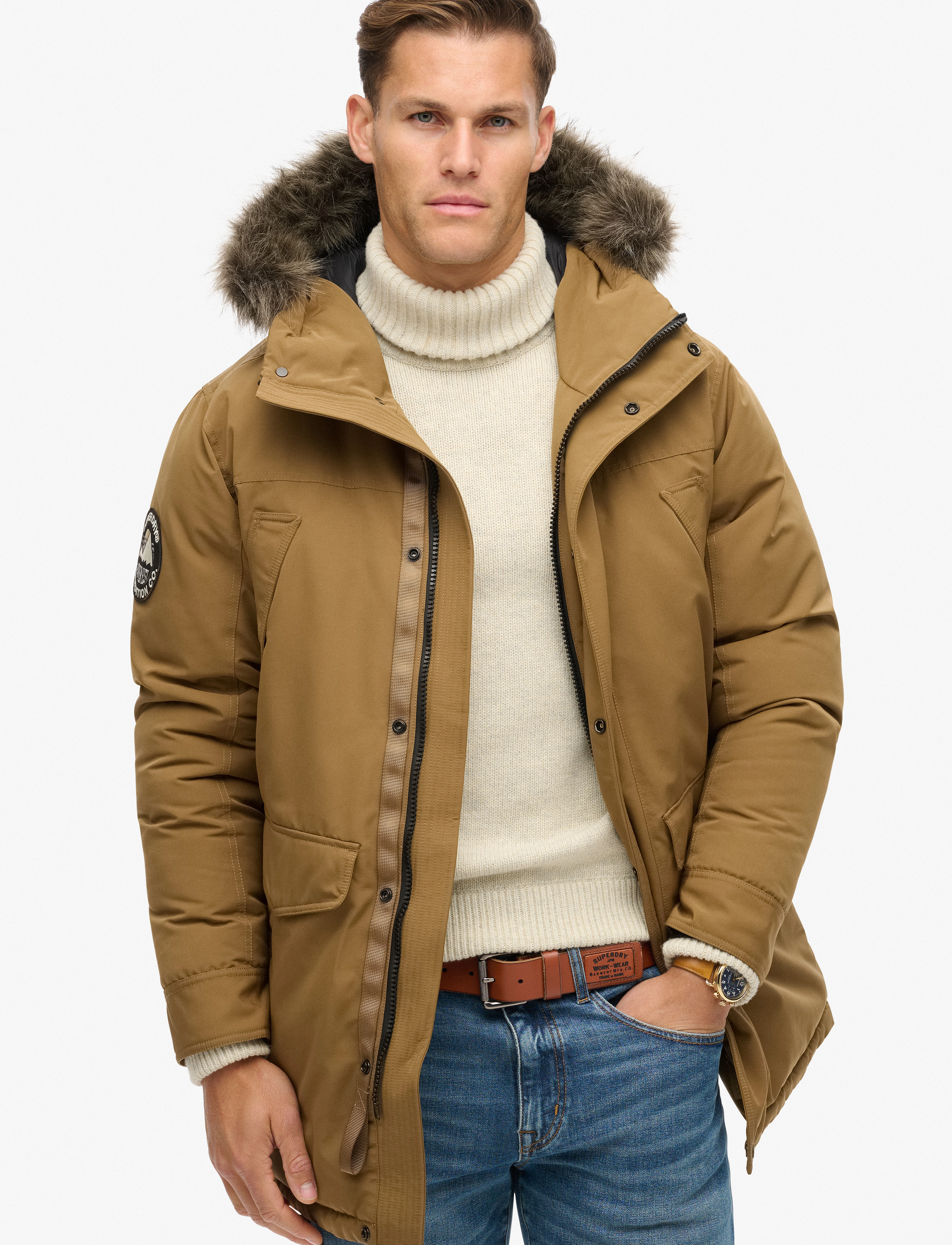 Superdry Everest Faux Fur Parka Jacket, Mænd, Faux Pels Parka Jakke, Brun, Str: XL