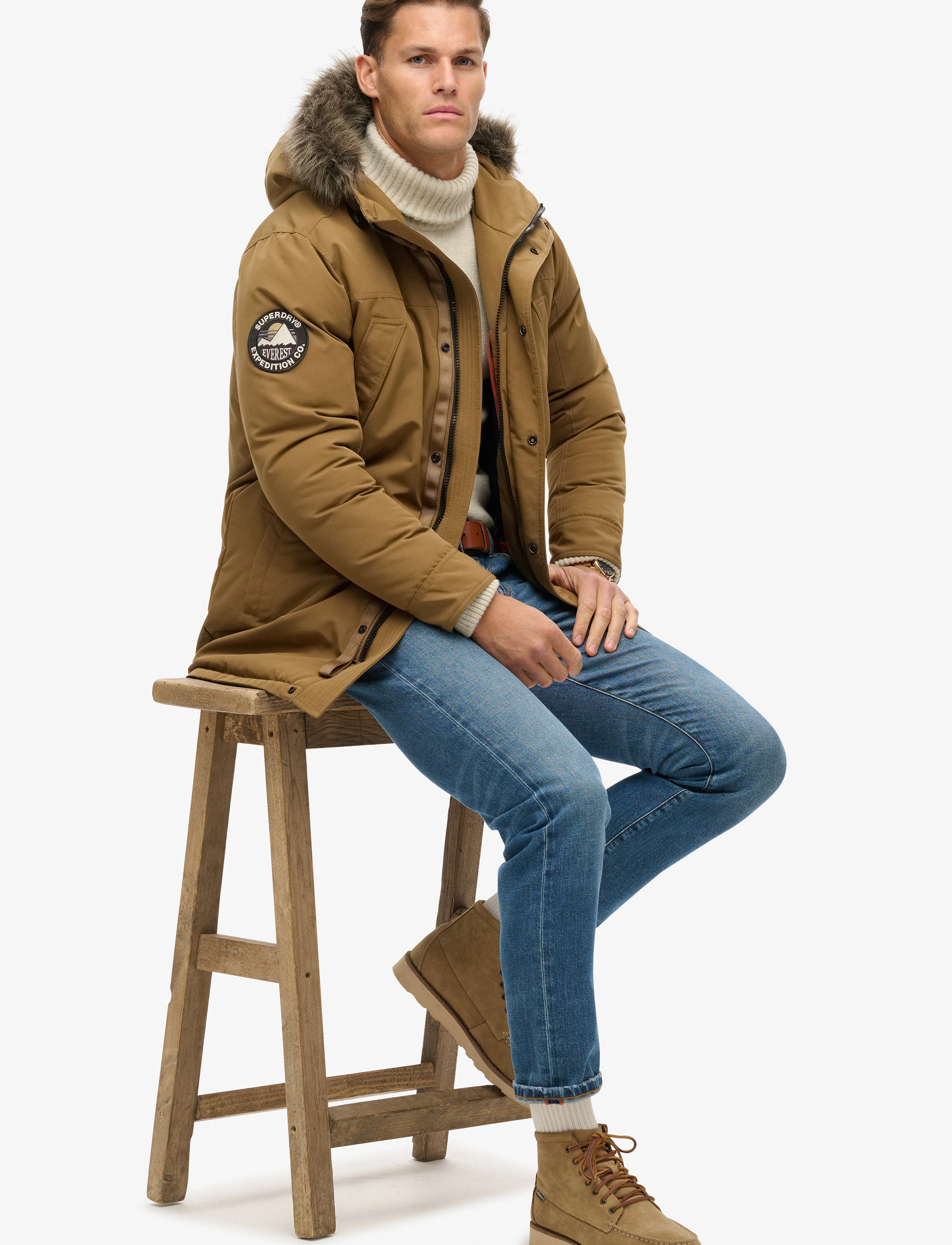Everest brun parkas i syntetisk päls 3