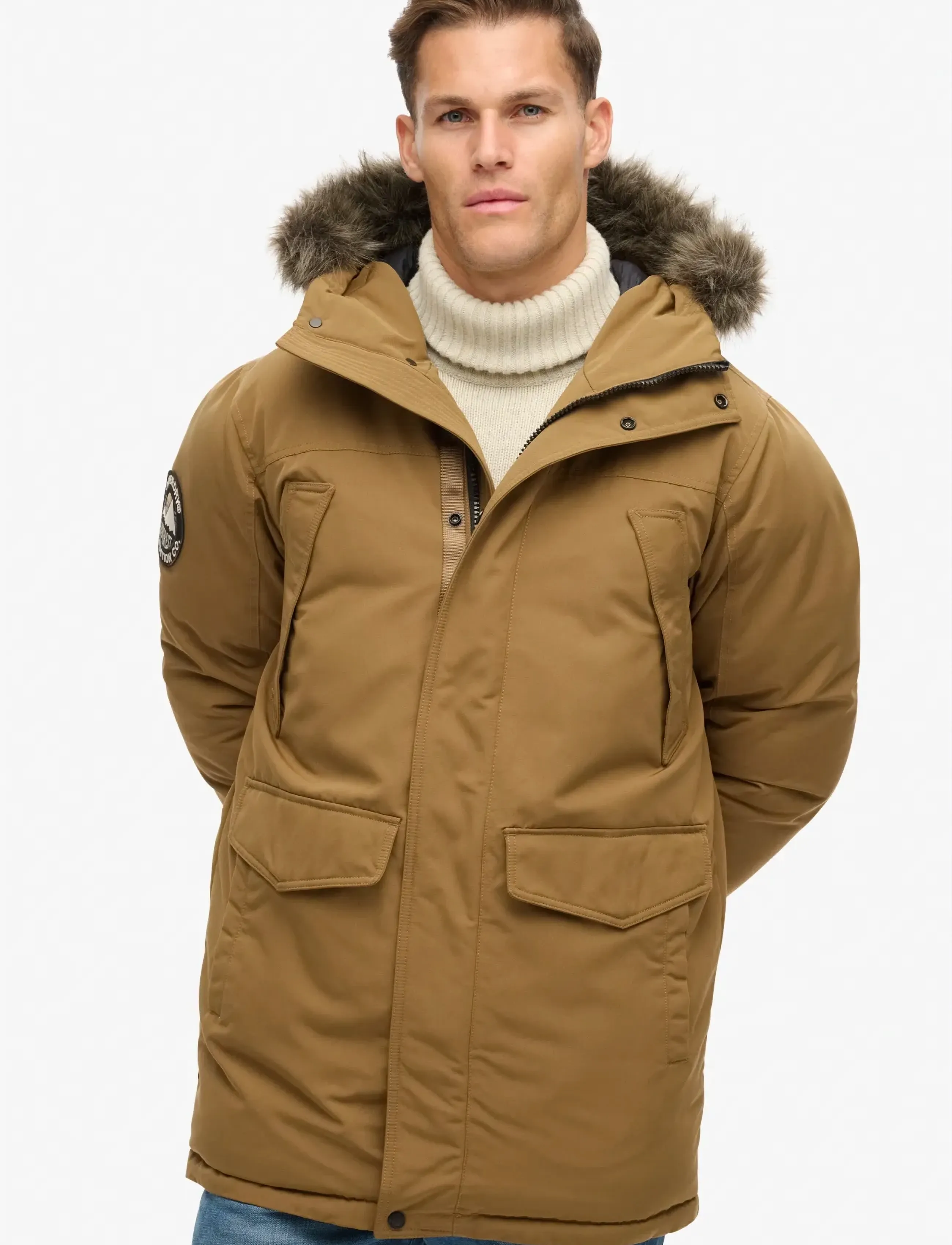 Everest brun parkas i syntetisk päls 7