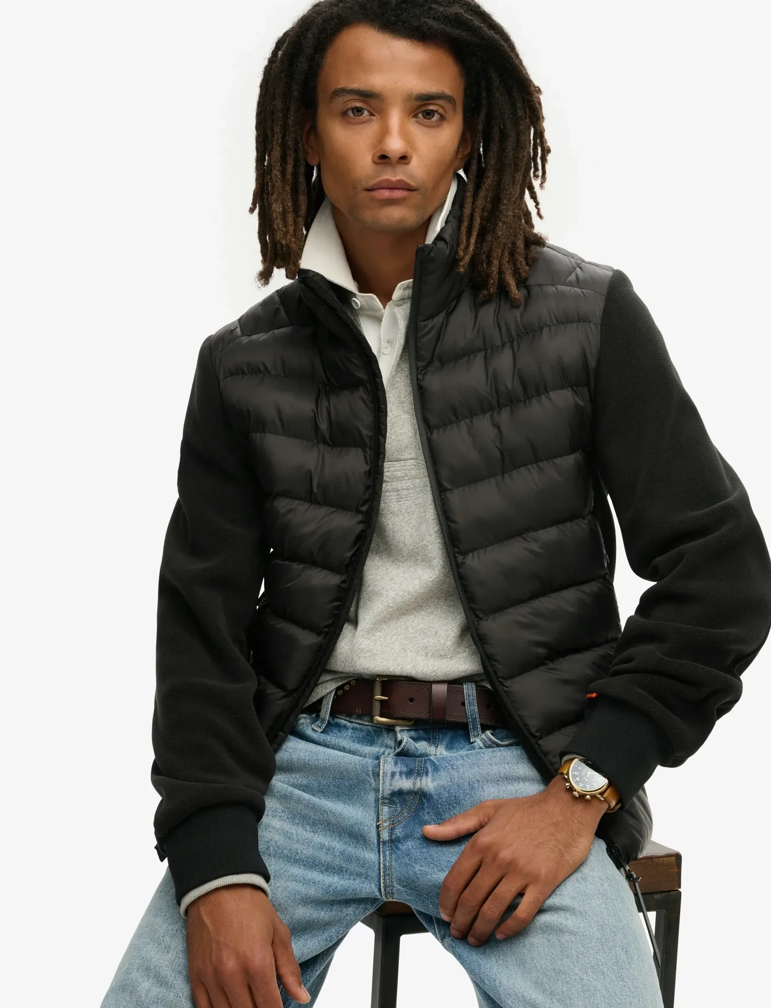 Superdry STORM FLEECE HYBRID BOMBER - Kläder - BLACK / black