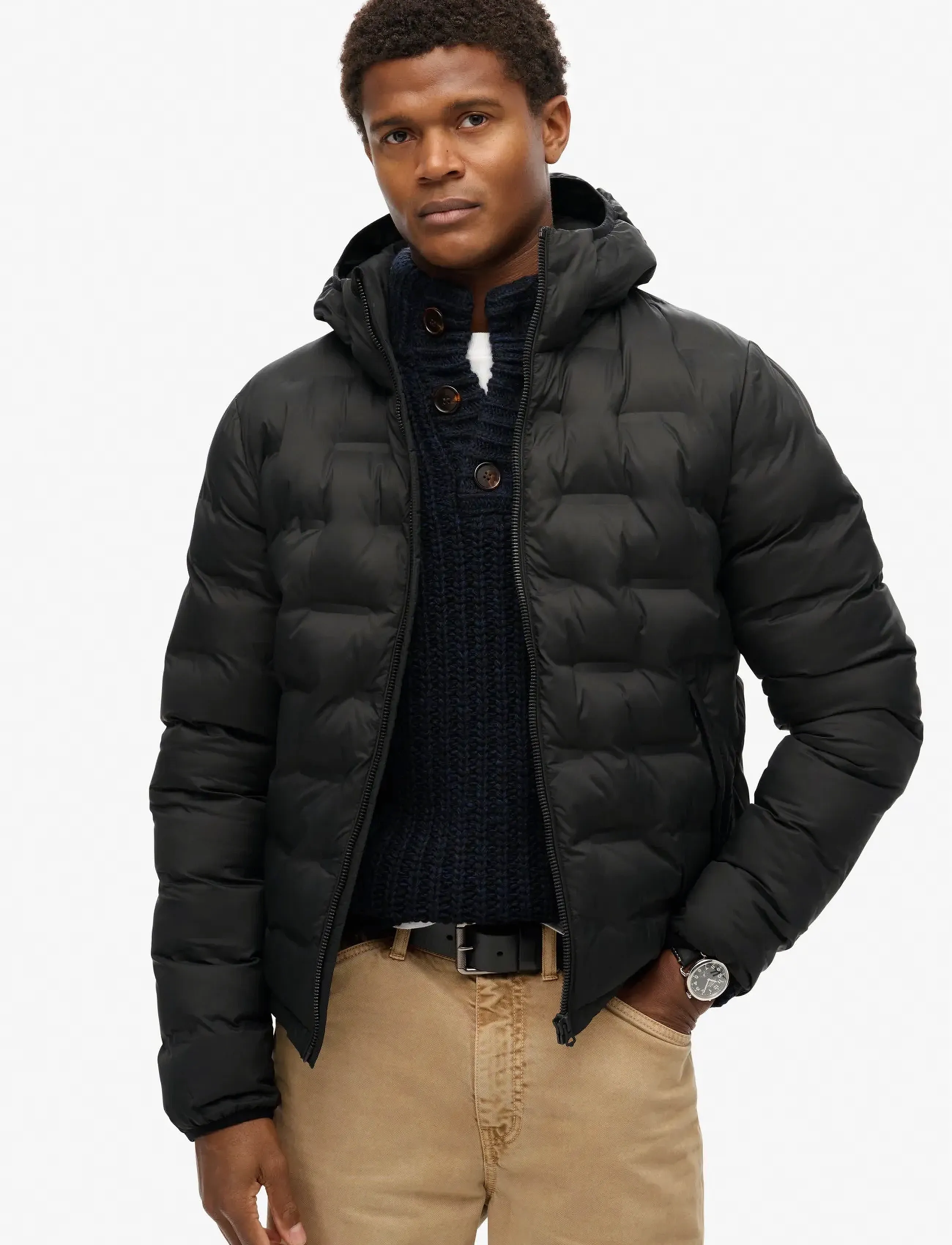 Superdry Hooded Quilted Puffer Coat, M, Black, Jakker > Vatterede Jakker, Herre