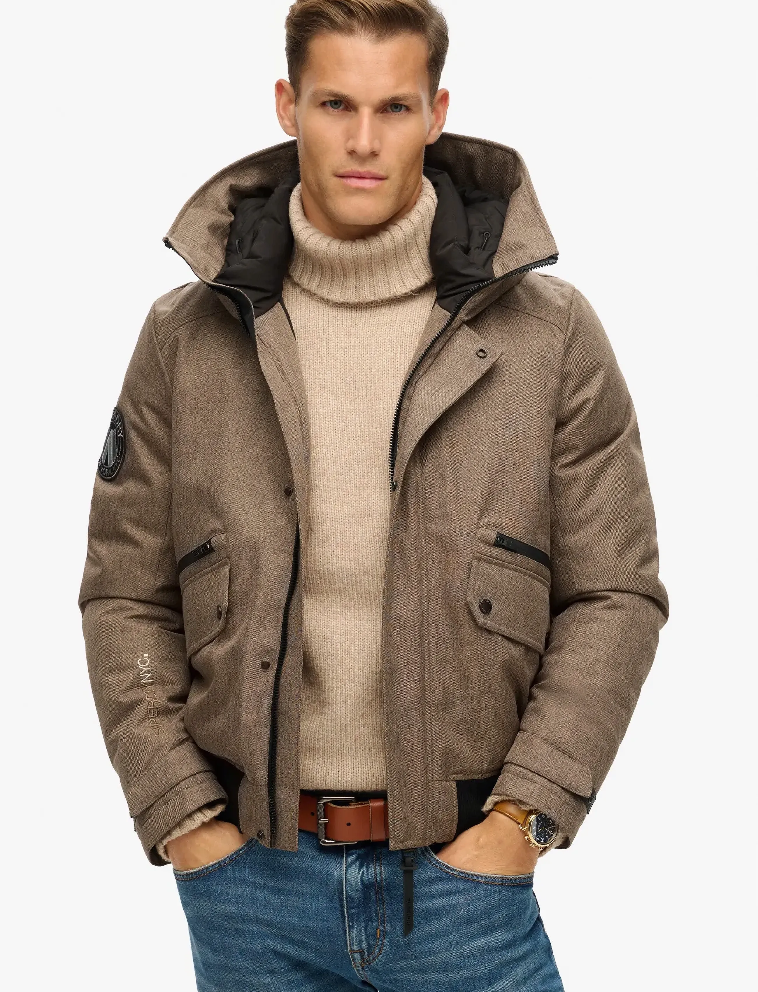 Superdry City Tweed Padded Bomber Jkt, XXL, Jackets, Braun - Männerswear