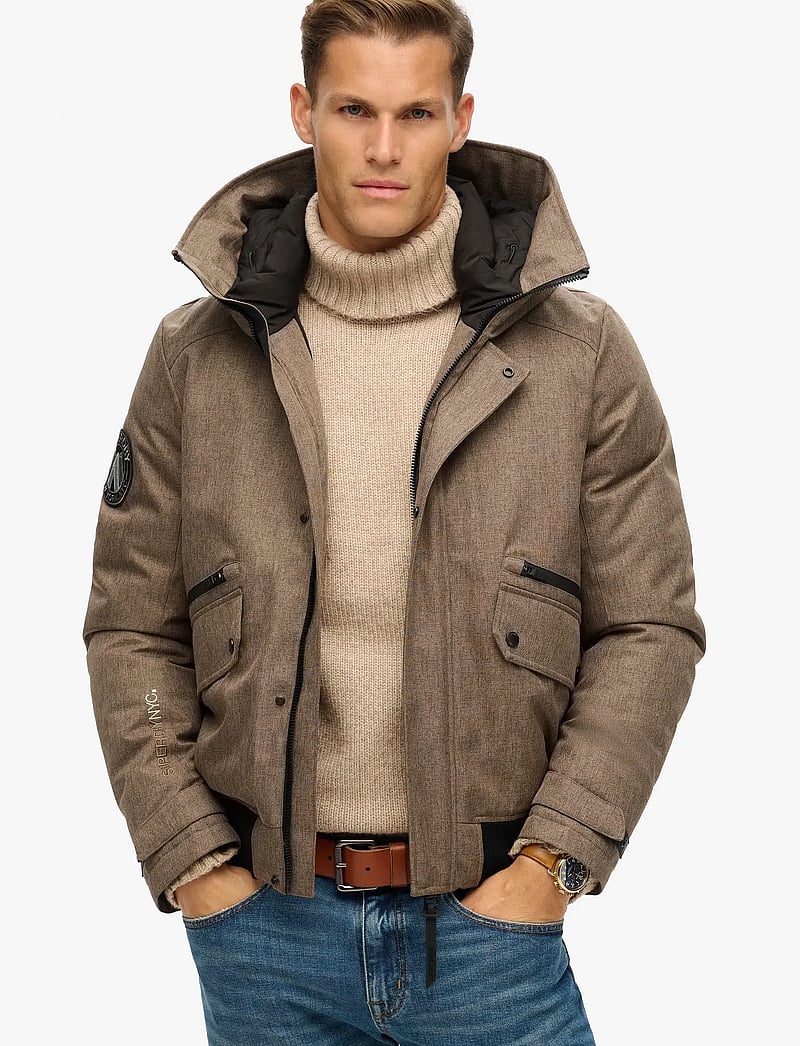 Superdry - CITY TWEED PADDED BOMBER JKT - vinterjackor - beige herringbone - 0