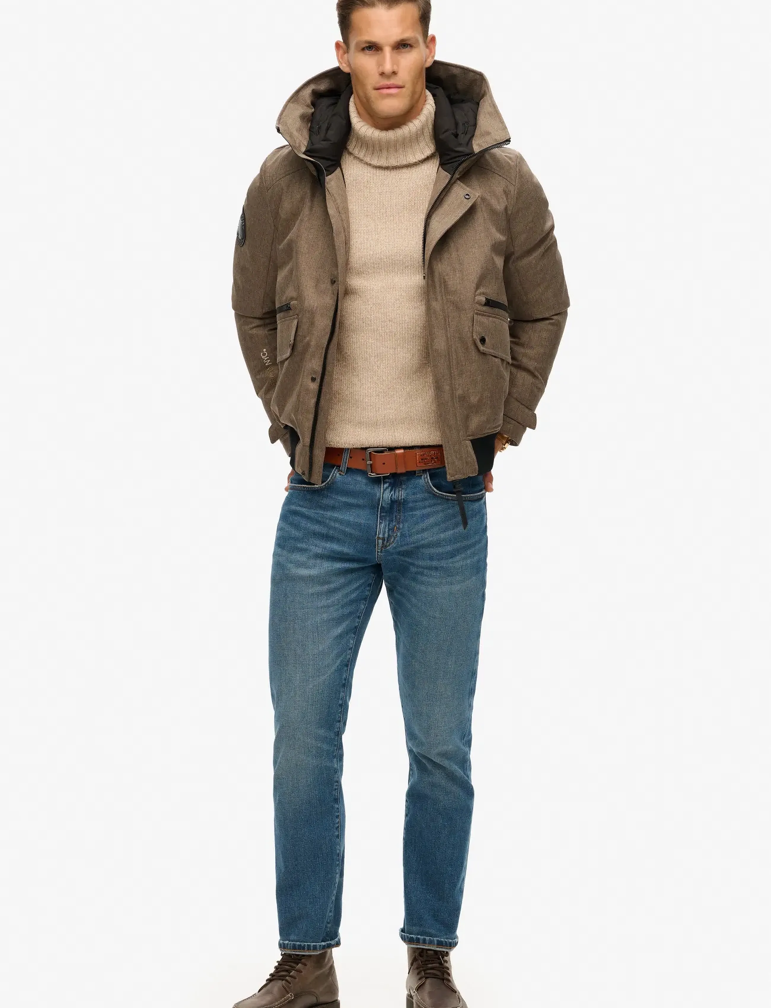 Superdry - CITY TWEED PADDED BOMBER JKT - voodriga joped - beige herringbone - 2