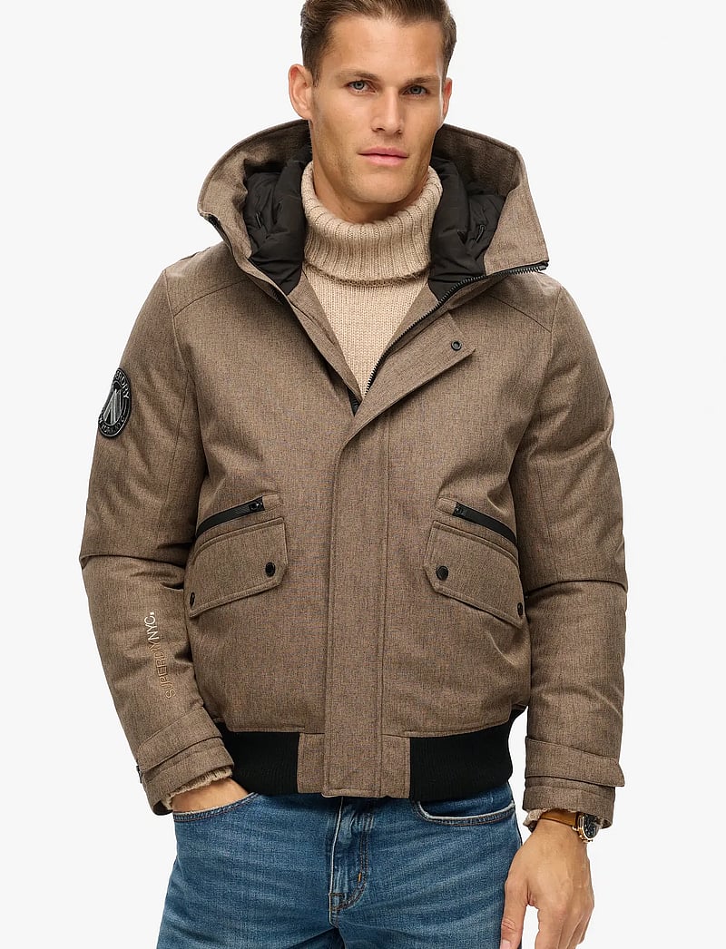 Superdry - CITY TWEED PADDED BOMBER JKT - vinterjackor - beige herringbone - 4