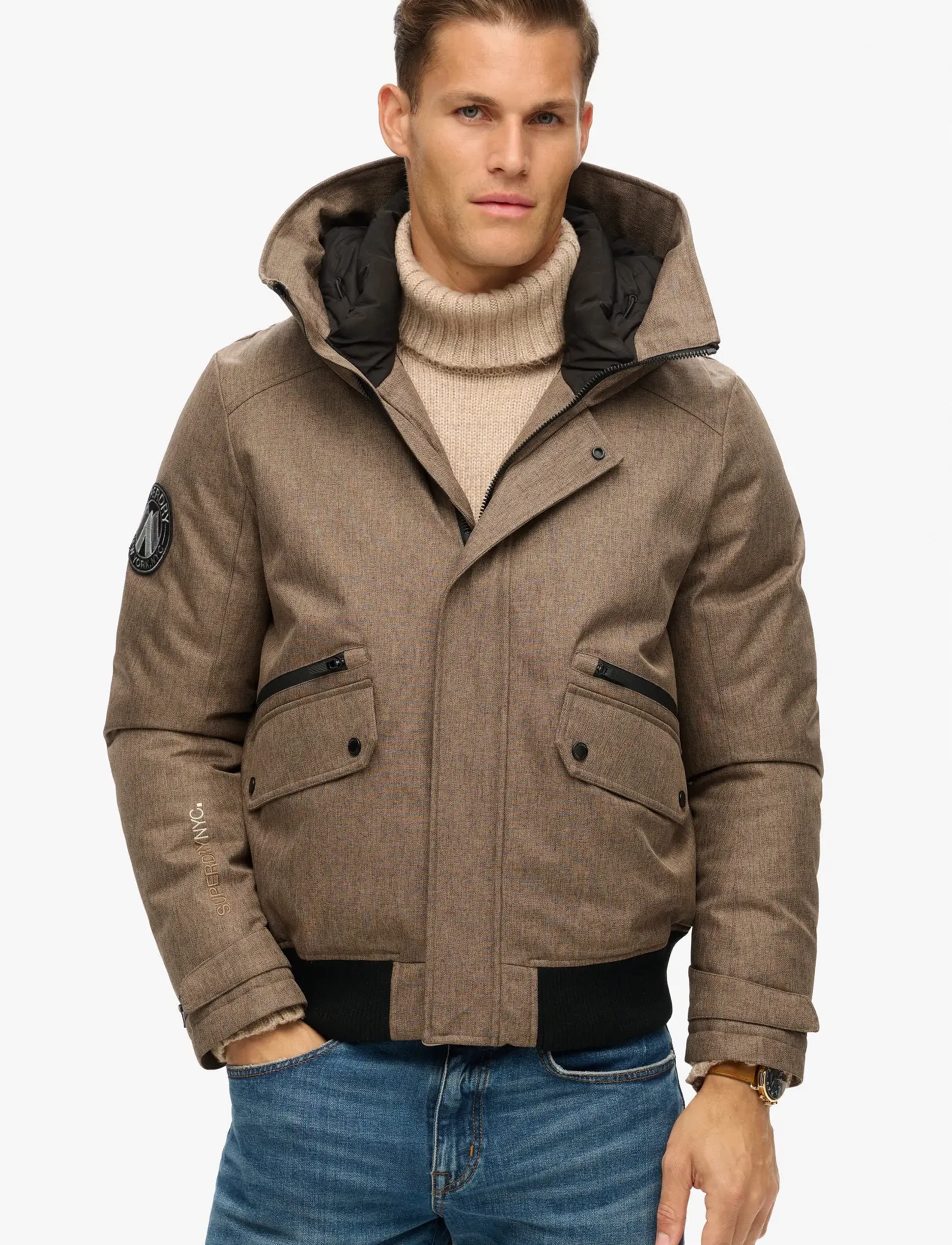 Superdry - CITY TWEED PADDED BOMBER JKT - voodriga joped - beige herringbone - 4