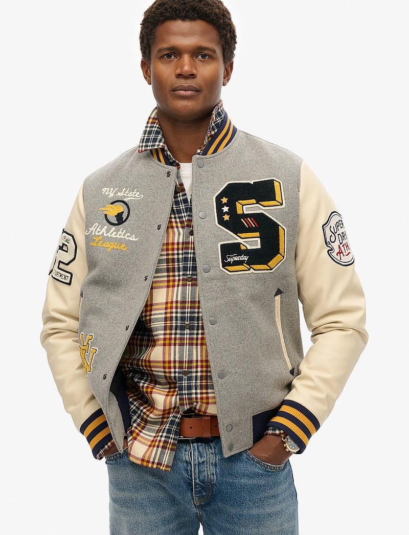 Superdry College Patched Bomber Jacket Buy Varsety jacket from Superdry online at Fast delivery and easy returns