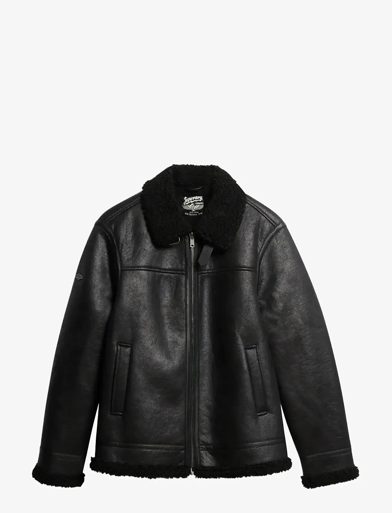 Superdry - FAUX SHEARLING AVIATOR JACKET - efterårsjakker - black - 0