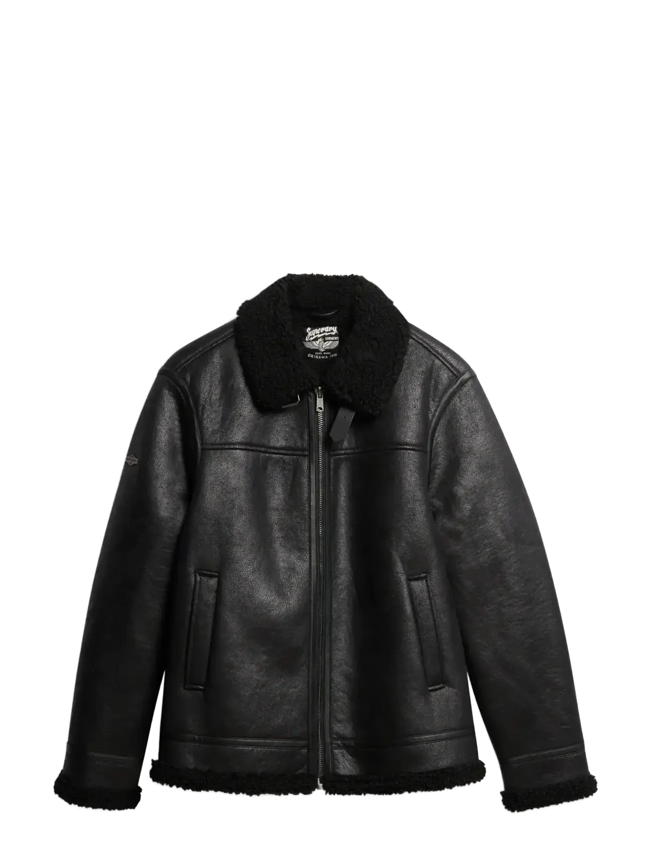 Superdry FAUX SHEARLING AVIATOR JACKET - Riided - BLACK / black