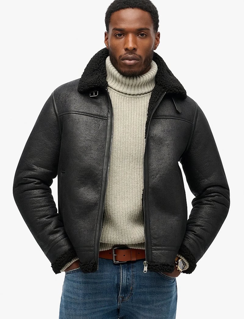 Superdry - FAUX SHEARLING AVIATOR JACKET - black - 0