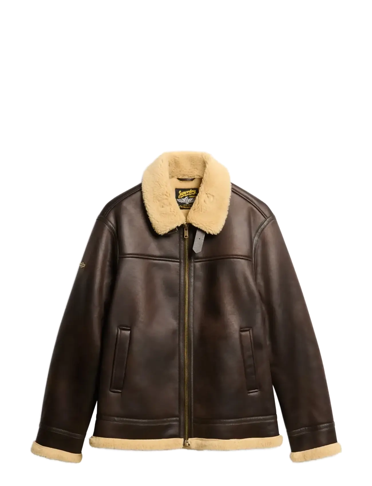 FAUX SHEARLING AVIATOR JACKET - DARK BROWN