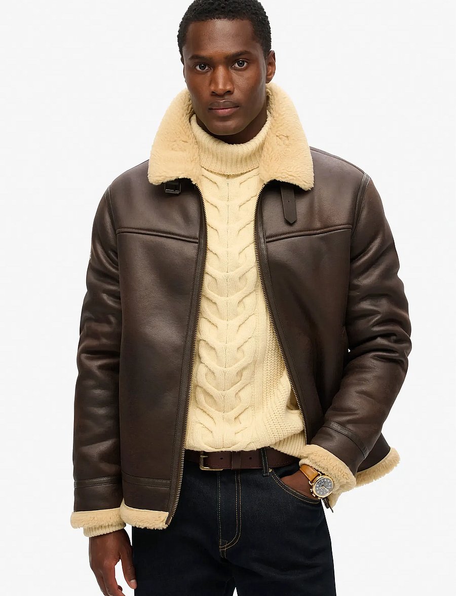 Superdry - FAUX SHEARLING AVIATOR JACKET - herbstjacken - dark brown - 0