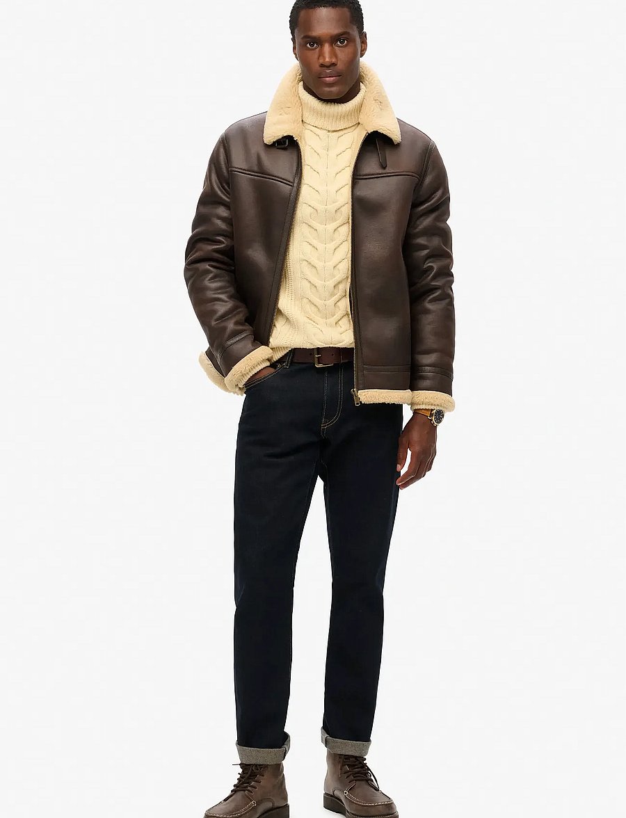 Superdry - FAUX SHEARLING AVIATOR JACKET - herbstjacken - dark brown - 2