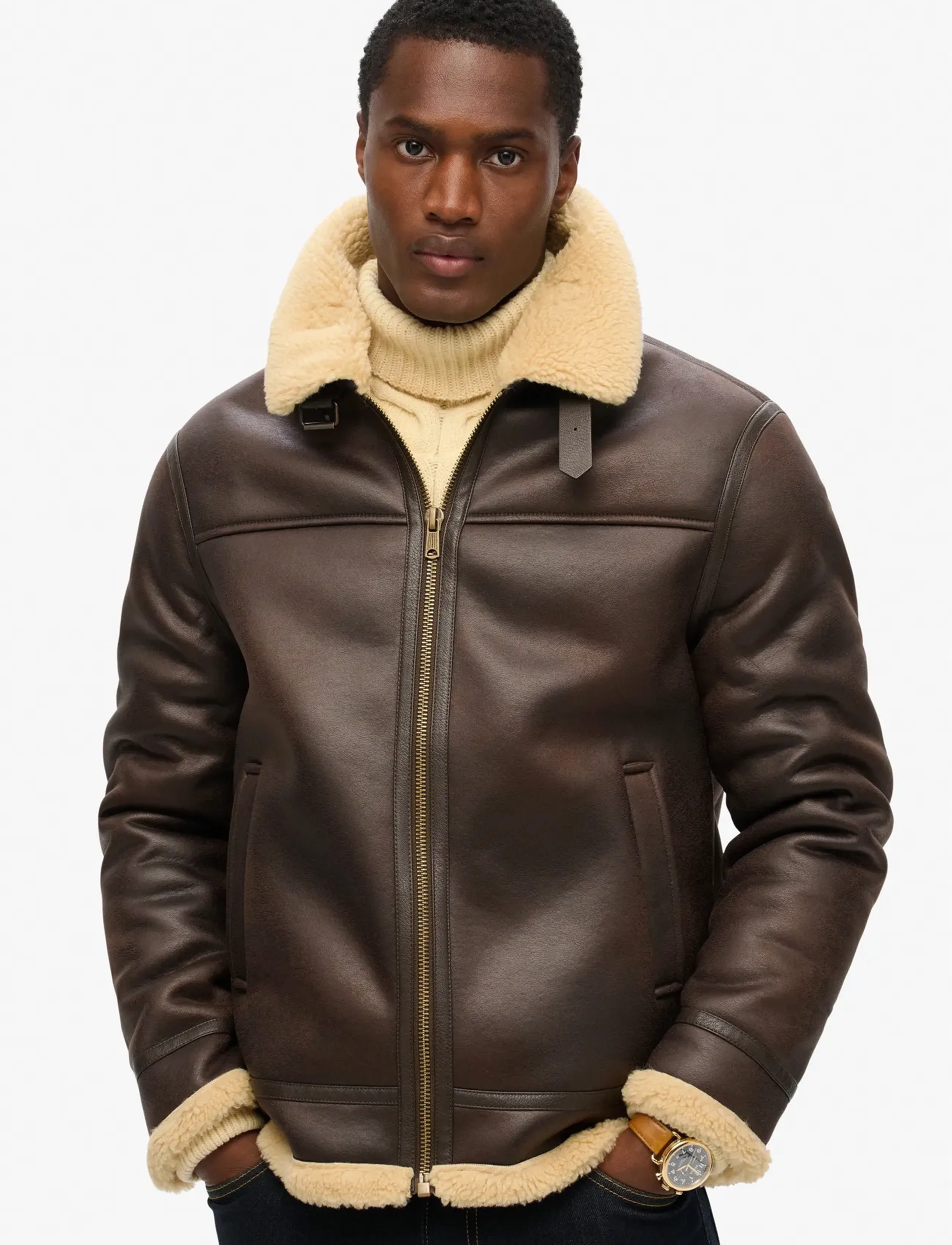 Superdry Faux Shearling Aviator Jacket jackor herr – bild 7