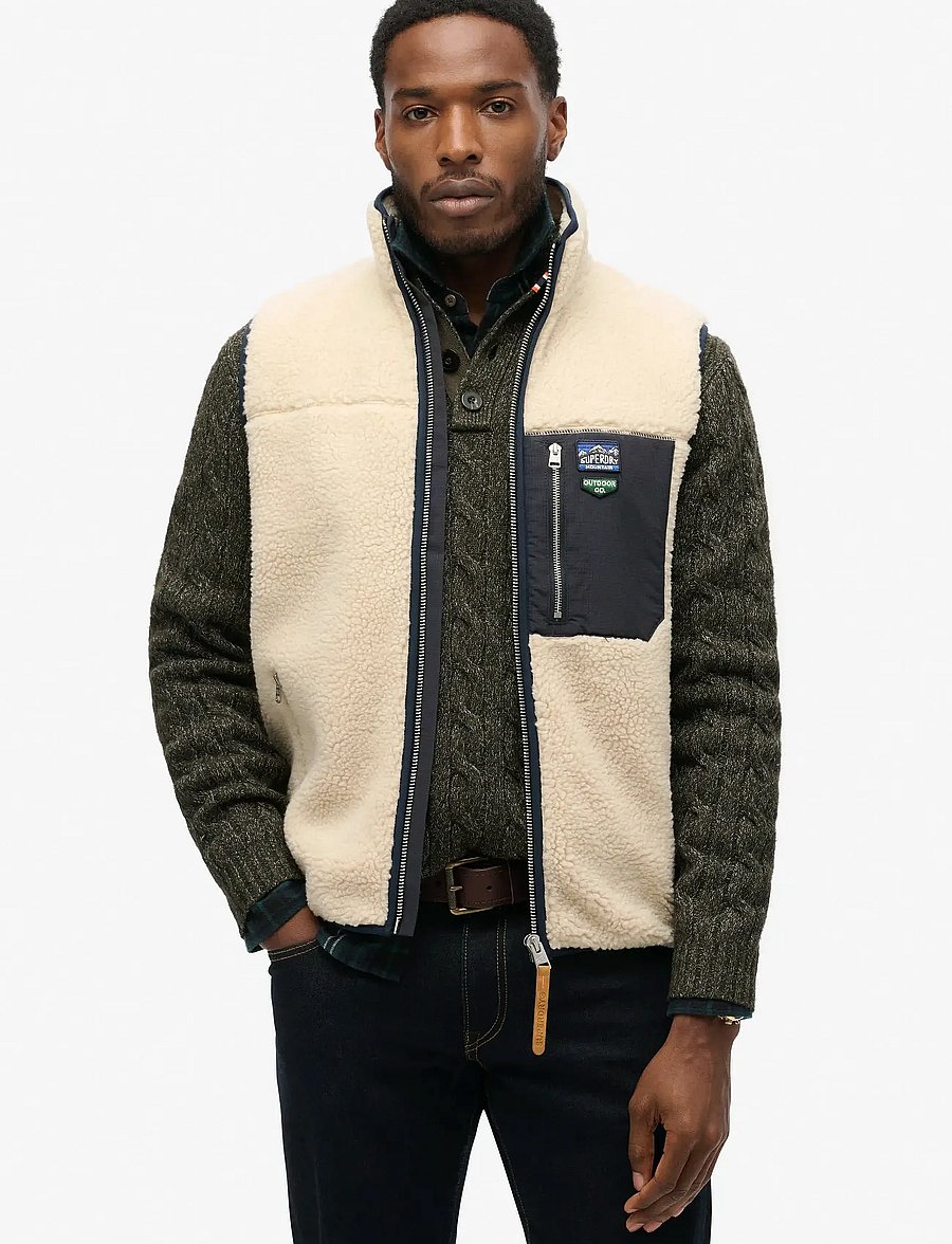 Superdry - VINTAGE RETRO FLEECE GILET - fleecetrøjer - oatmeal beige - 0