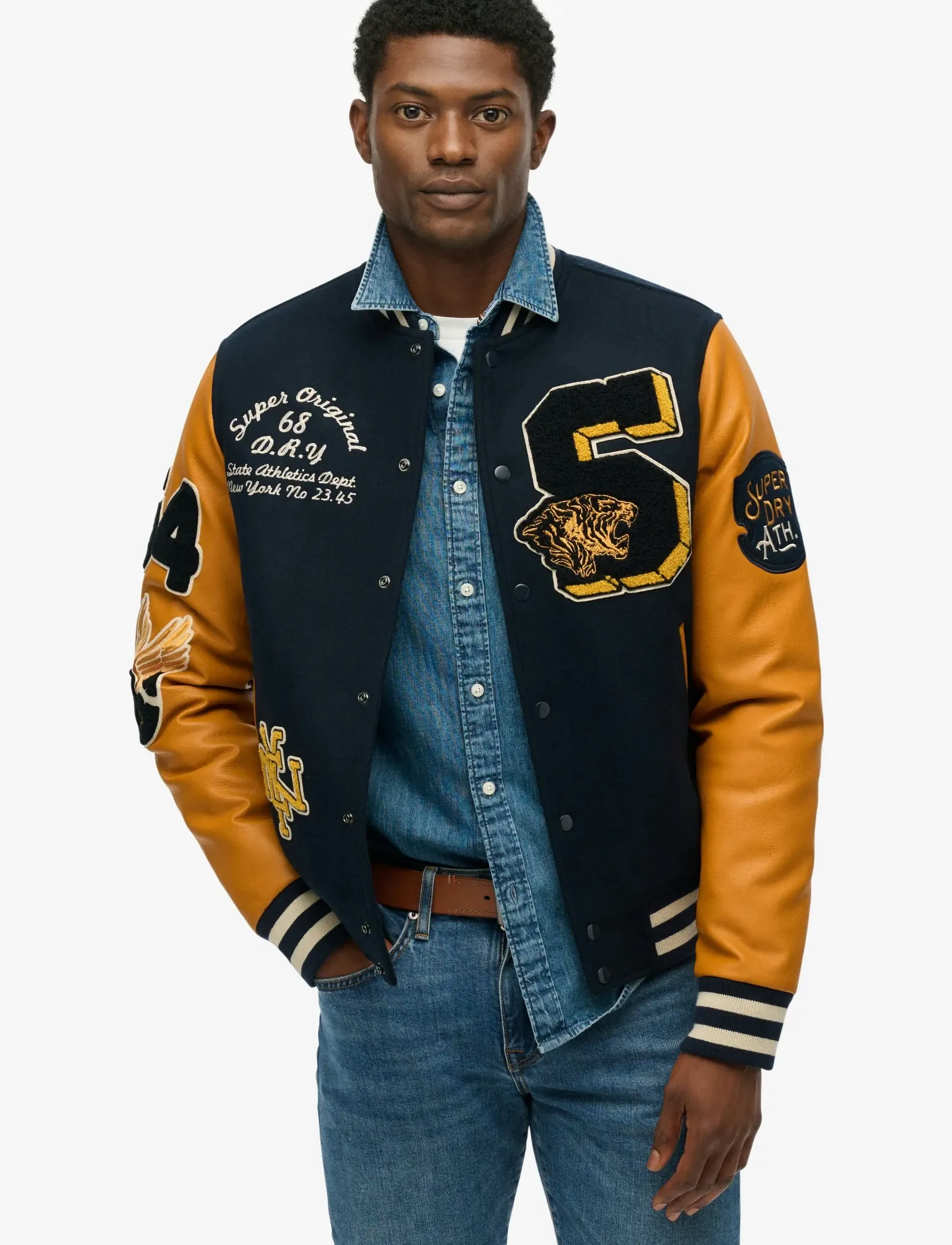 Superdry VINTAGE PATCHED VARSITY JKT - Jacken & Mäntel - ECLIPSE NAVY/MUSTARD / navy