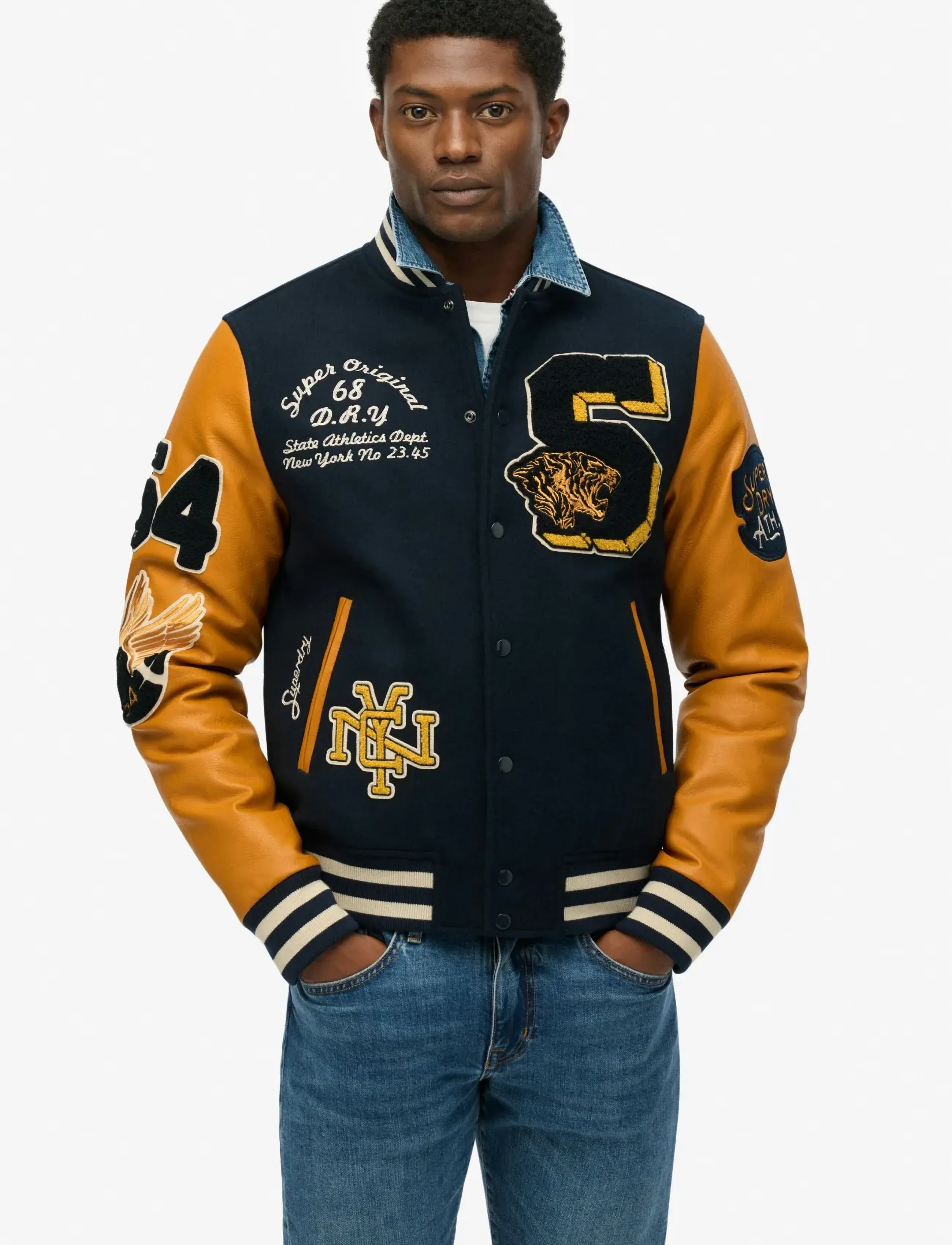 Superdry - VINTAGE PATCHED VARSITY JKT - eclipse navy/mustard - 4