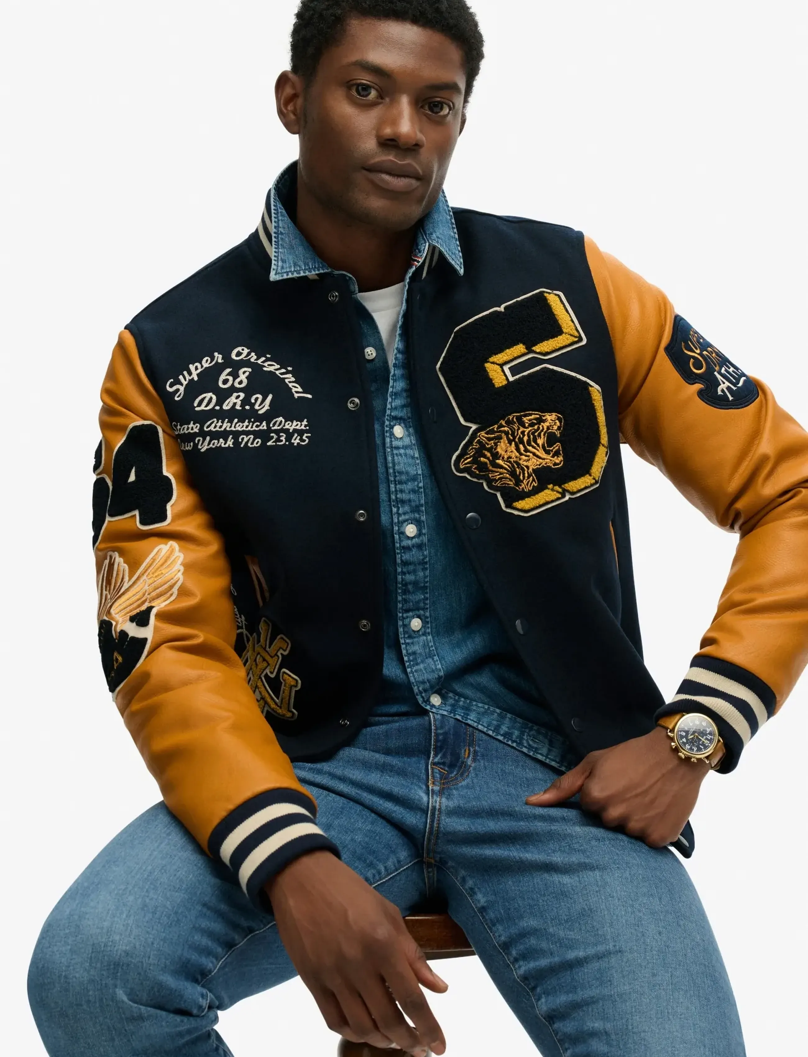 Superdry - VINTAGE PATCHED VARSITY JKT - eclipse navy/mustard - 5