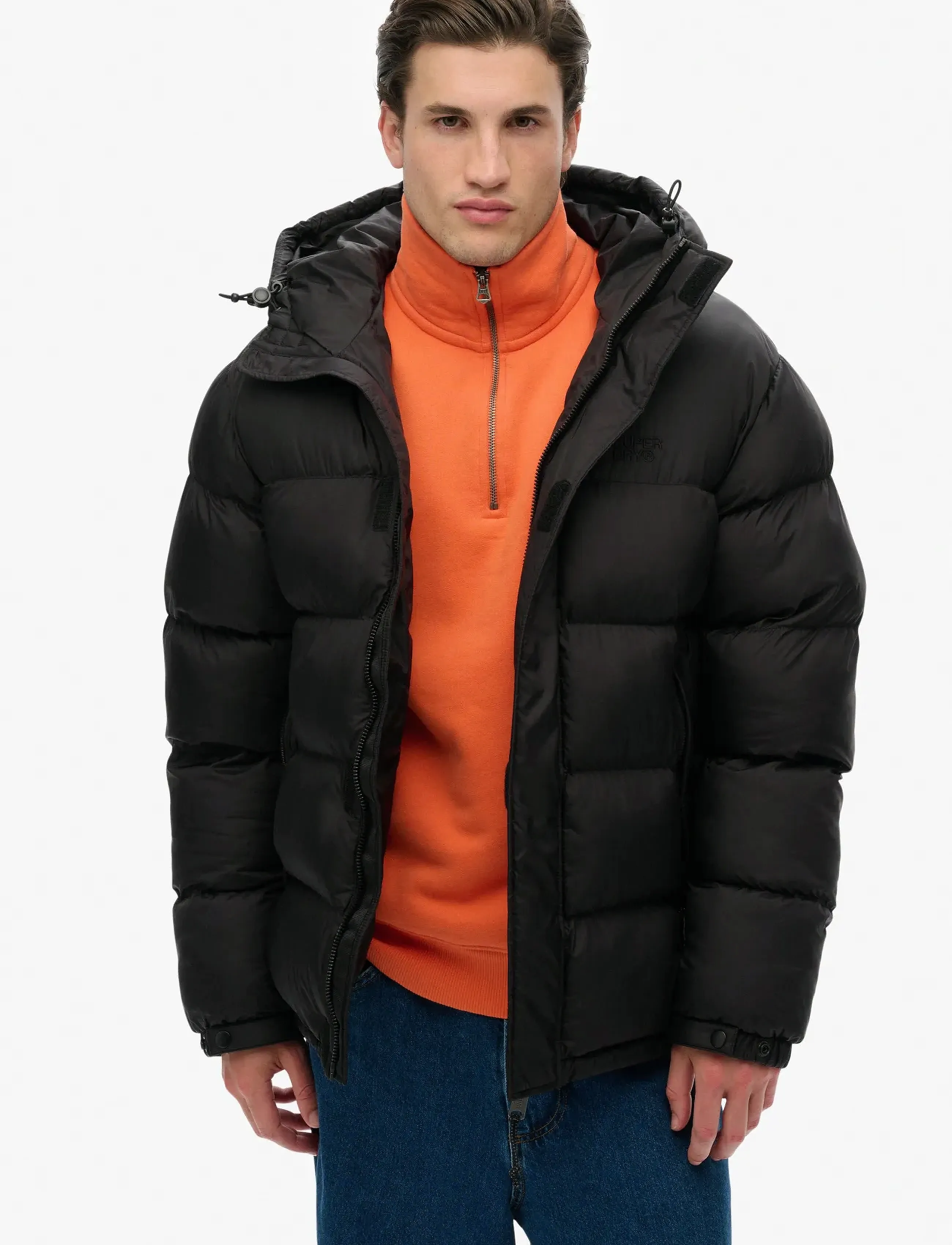 Superdry Hooded Tech Padded Jkt, L, Black, Jakker > Vatterede Jakker, Herre