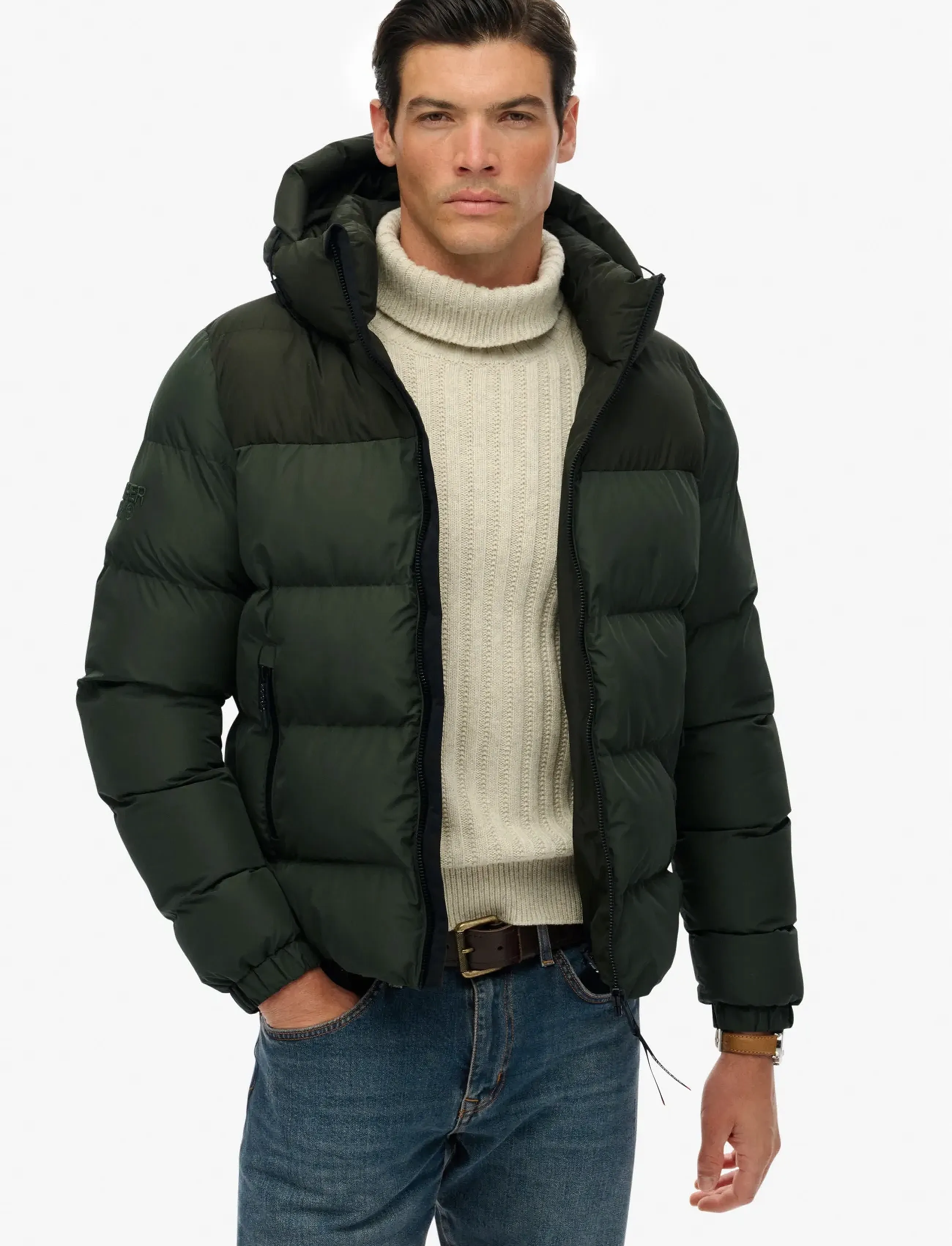 Superdry COLOURBLOCK HOODED PUFFER JKT - Vinterjakker - SURPLUS GOODS OLIVE GREEN / khaki/green