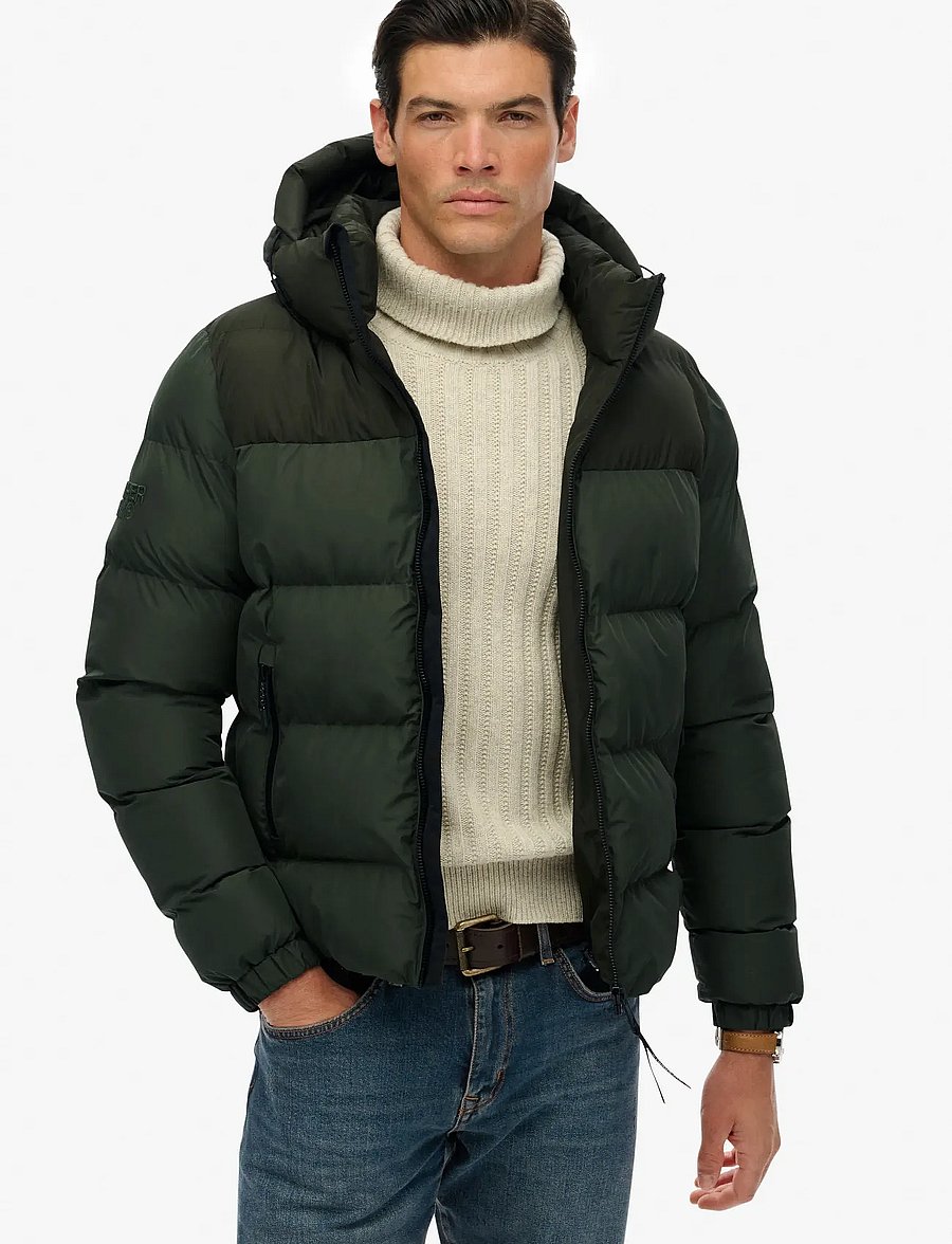 Superdry - COLOURBLOCK HOODED PUFFER JKT - vinterjakker - surplus goods olive green - 0