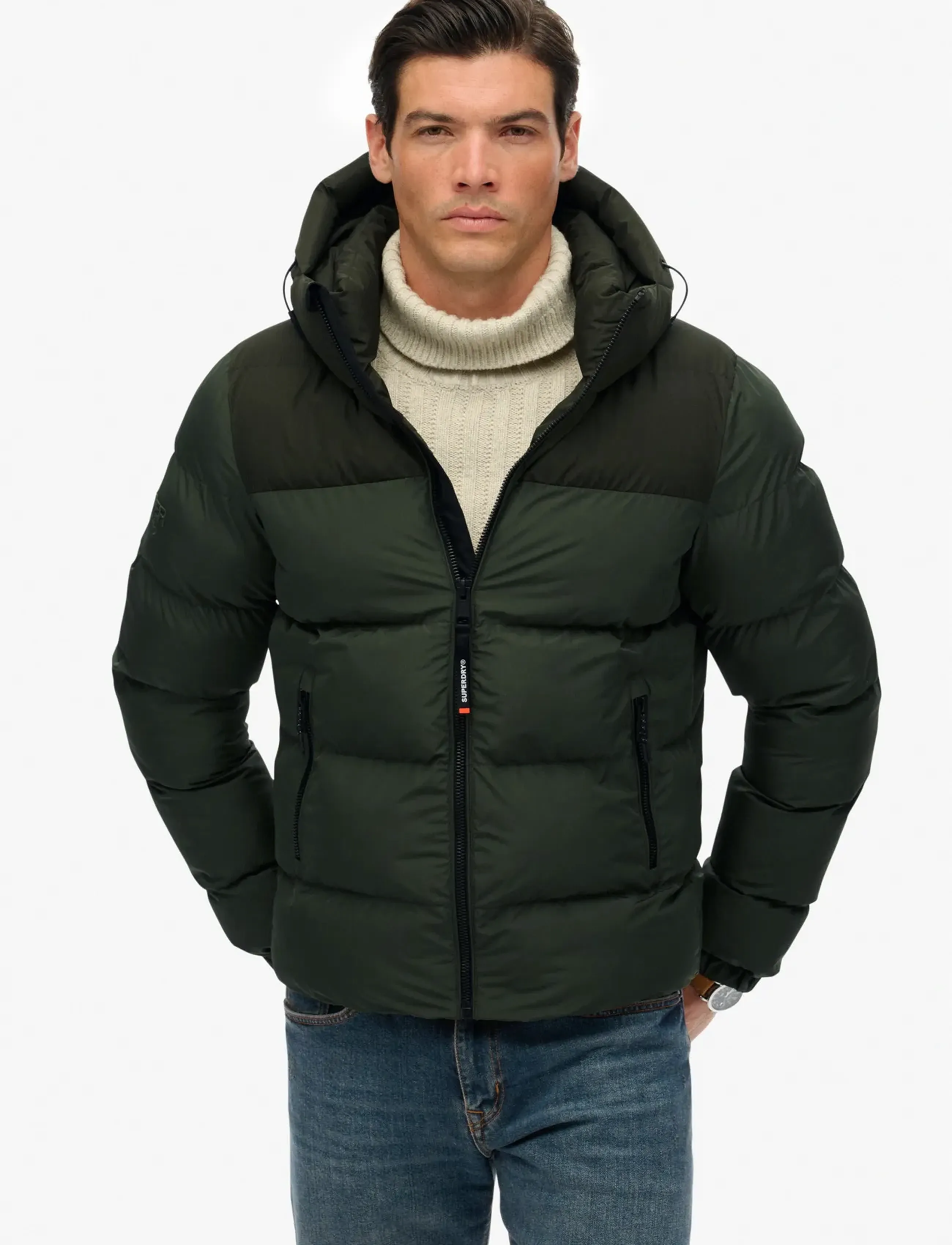 Superdry - COLOURBLOCK HOODED PUFFER JKT - vinterjakker - surplus goods olive green - 4