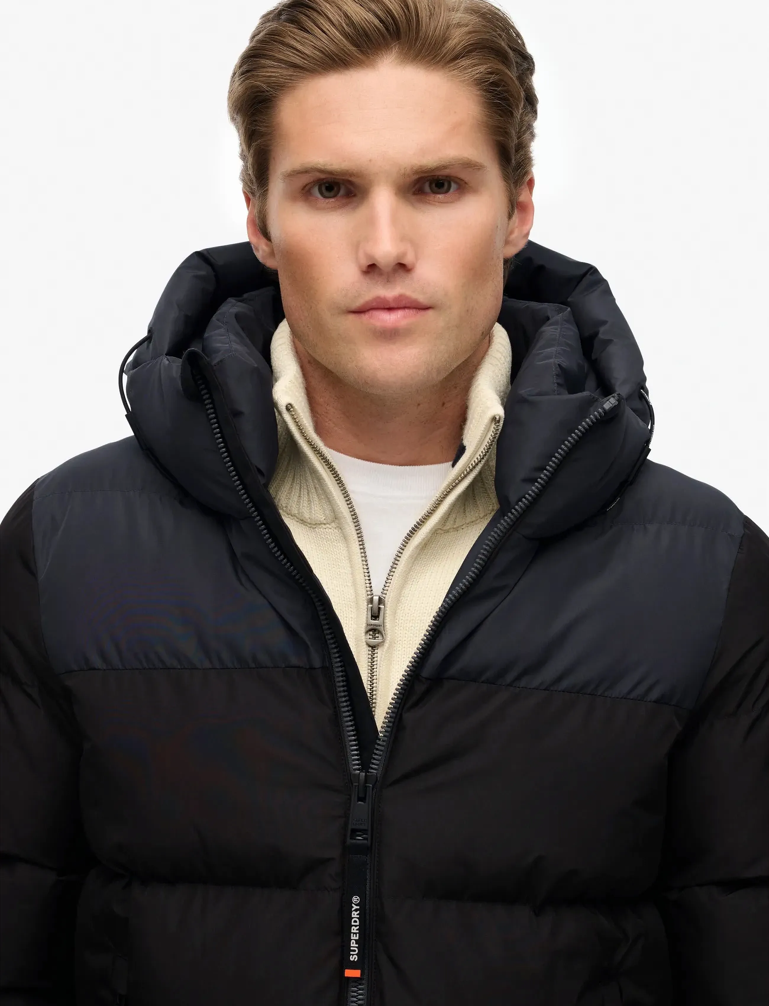 Superdry - COLOURBLOCK HOODED PUFFER JKT - daunenjacken - black/ebony - 2