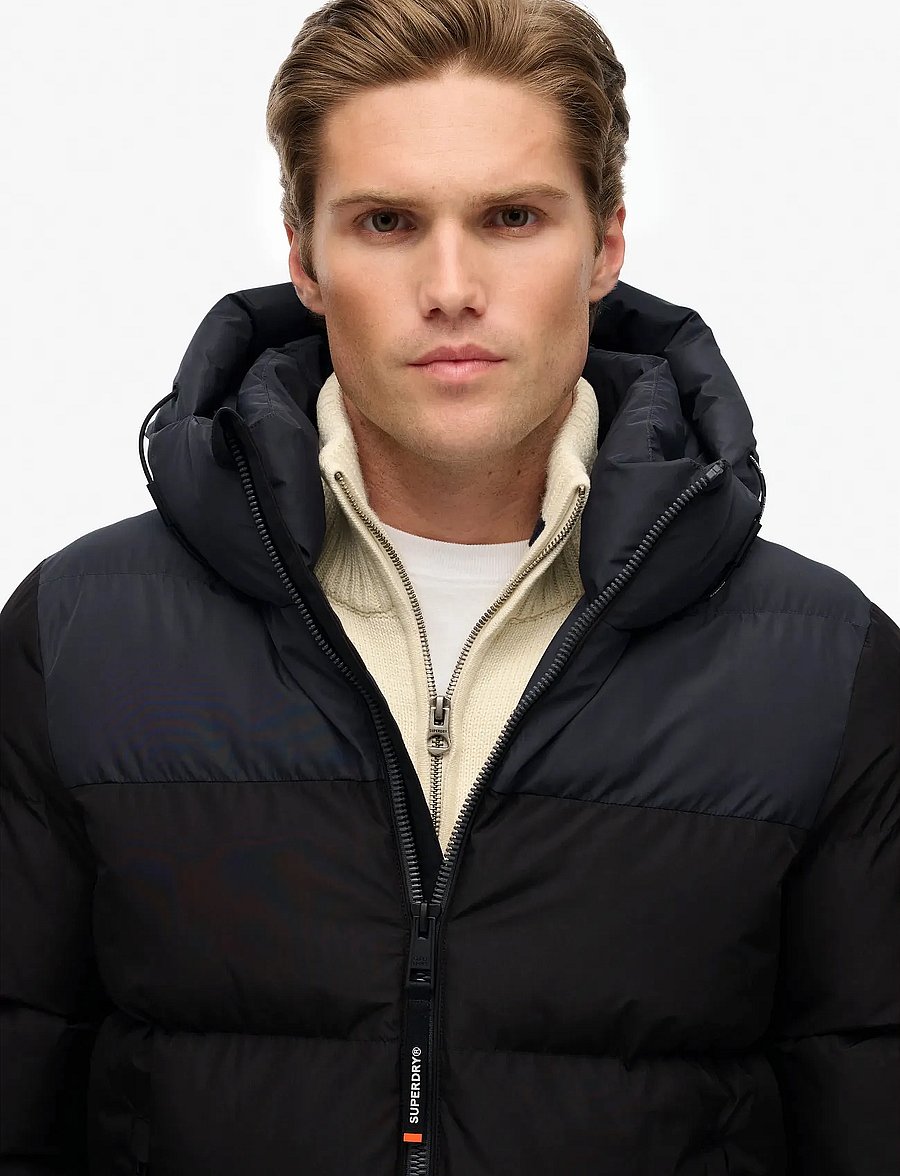 Superdry - COLOURBLOCK HOODED PUFFER JKT - daunenjacken - black/ebony - 2