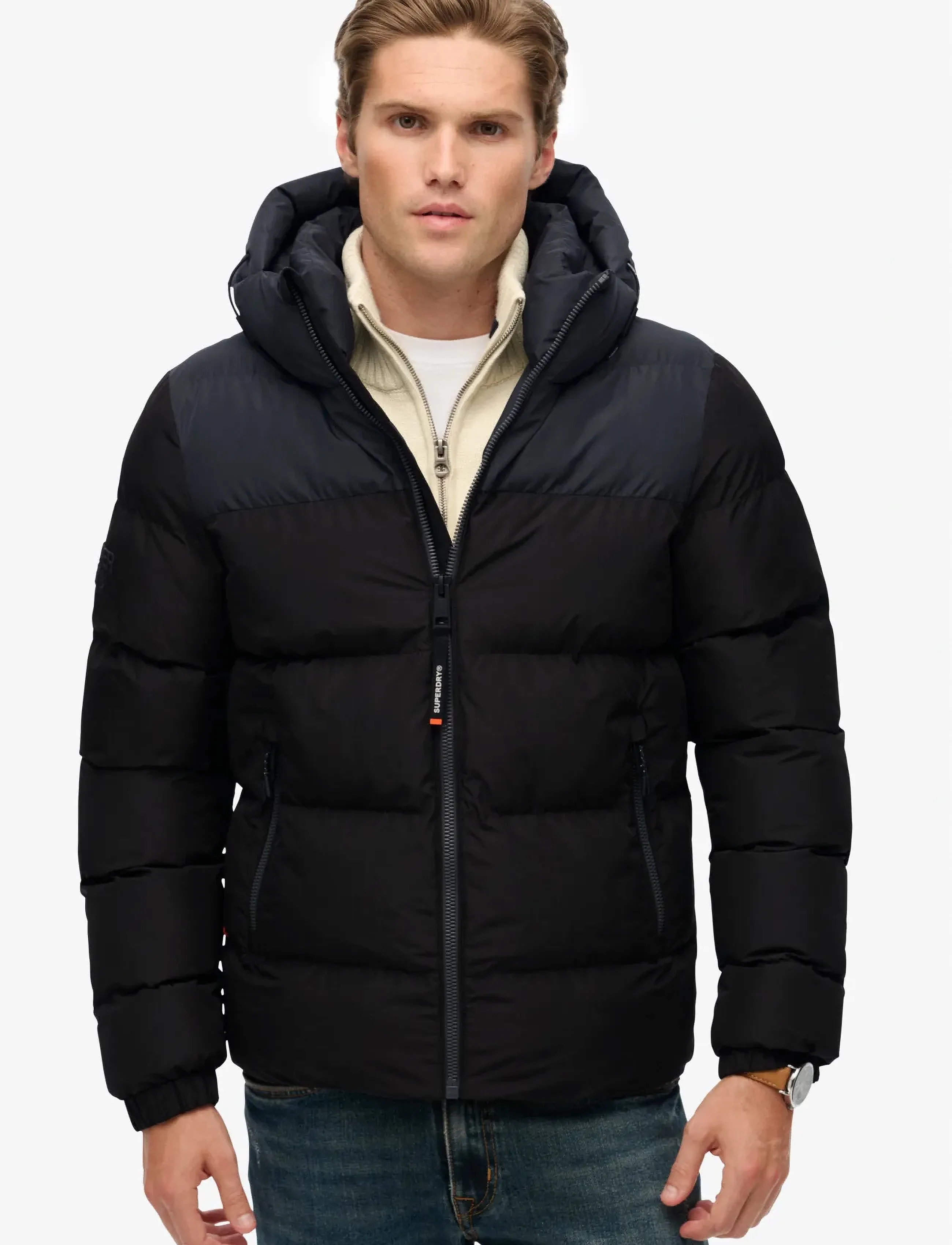 Superdry - COLOURBLOCK HOODED PUFFER JKT - daunenjacken - black/ebony - 3