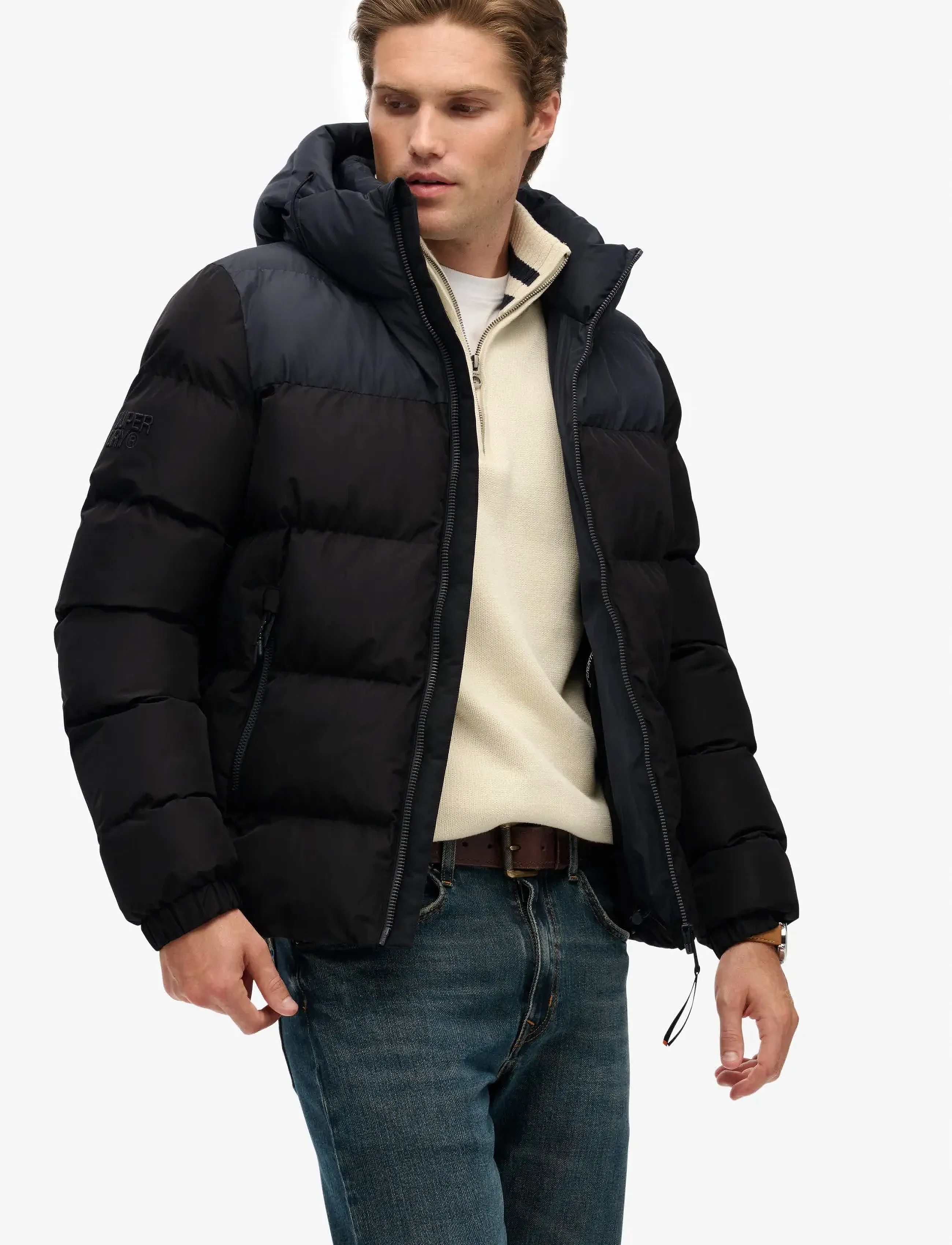 Superdry - COLOURBLOCK HOODED PUFFER JKT - daunenjacken - black/ebony - 4