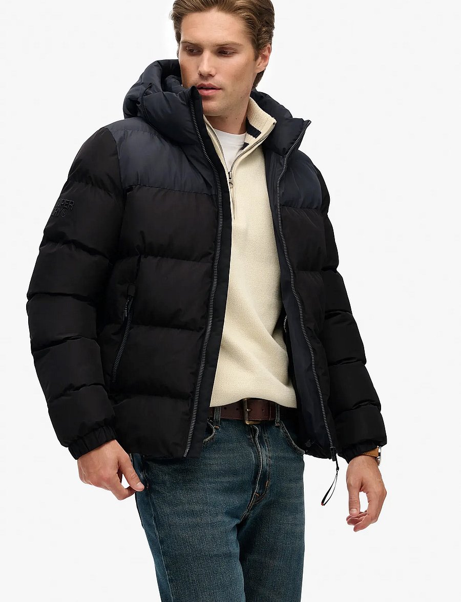 Superdry - COLOURBLOCK HOODED PUFFER JKT - daunenjacken - black/ebony - 4