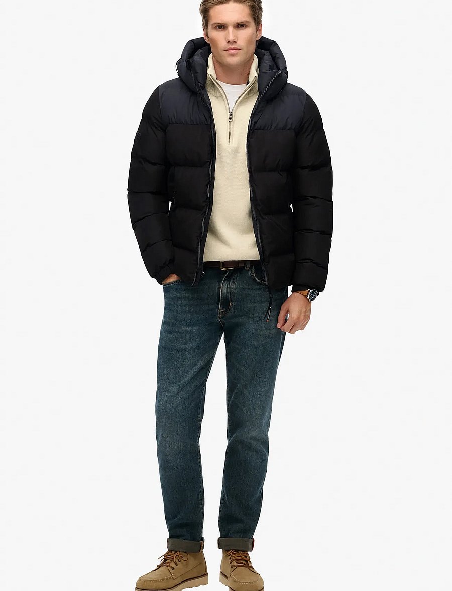 Superdry - COLOURBLOCK HOODED PUFFER JKT - daunenjacken - black/ebony - 5