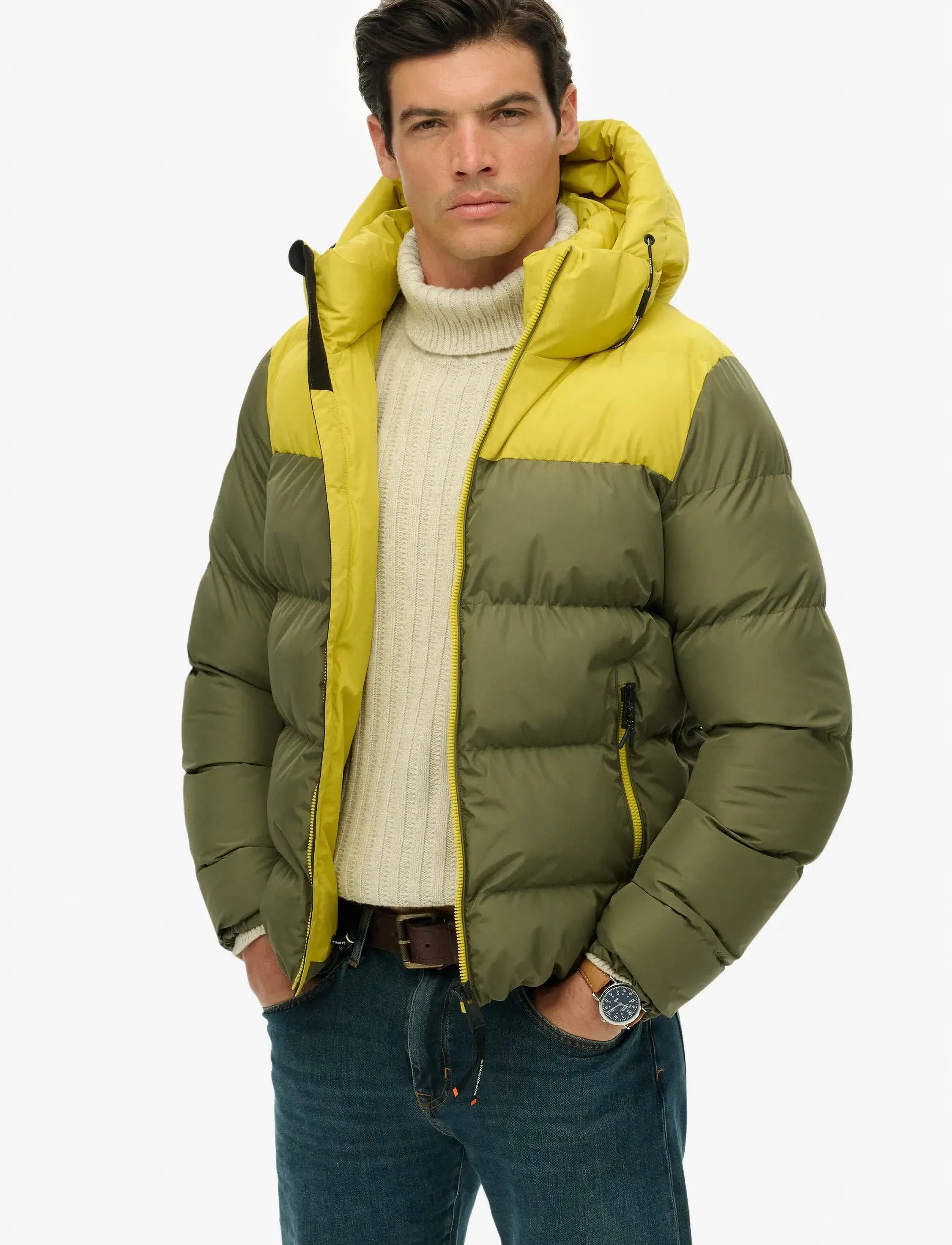 Superdry COLOURBLOCK HOODED PUFFER JKT - Jacken - SHOOTING OLIVE / multi