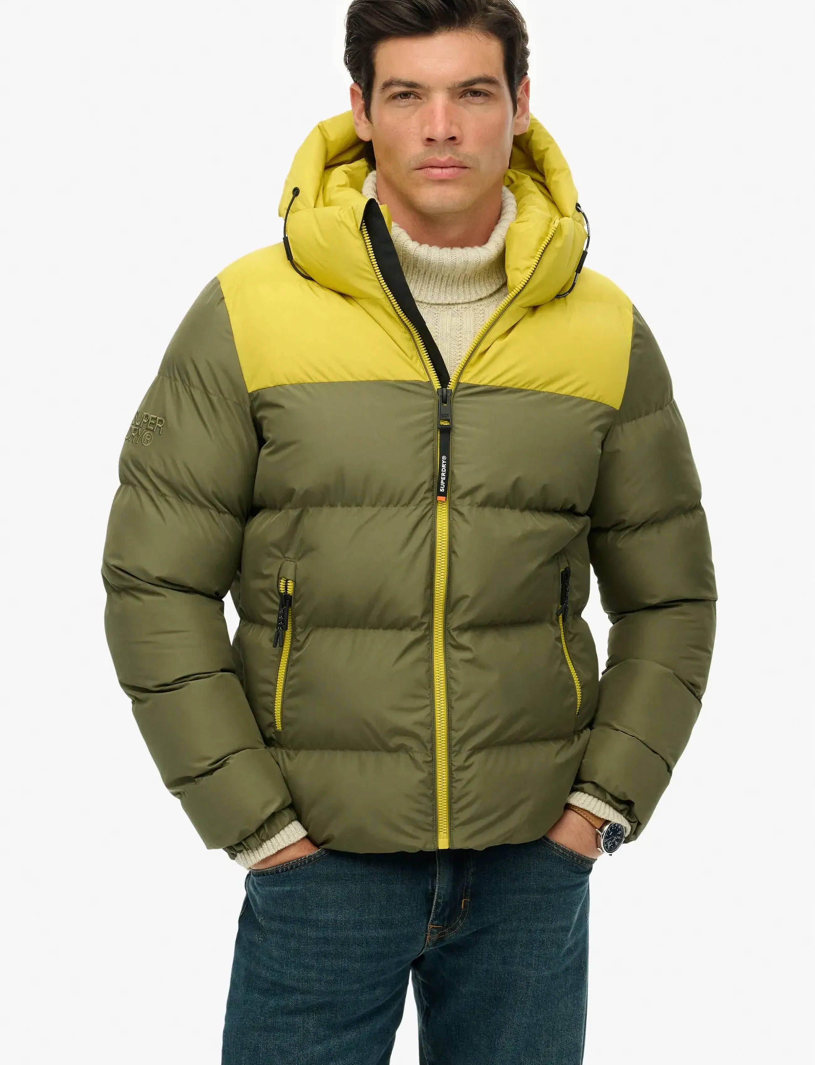 Superdry - COLOURBLOCK HOODED PUFFER JKT - daunenjacken - shooting olive - 3