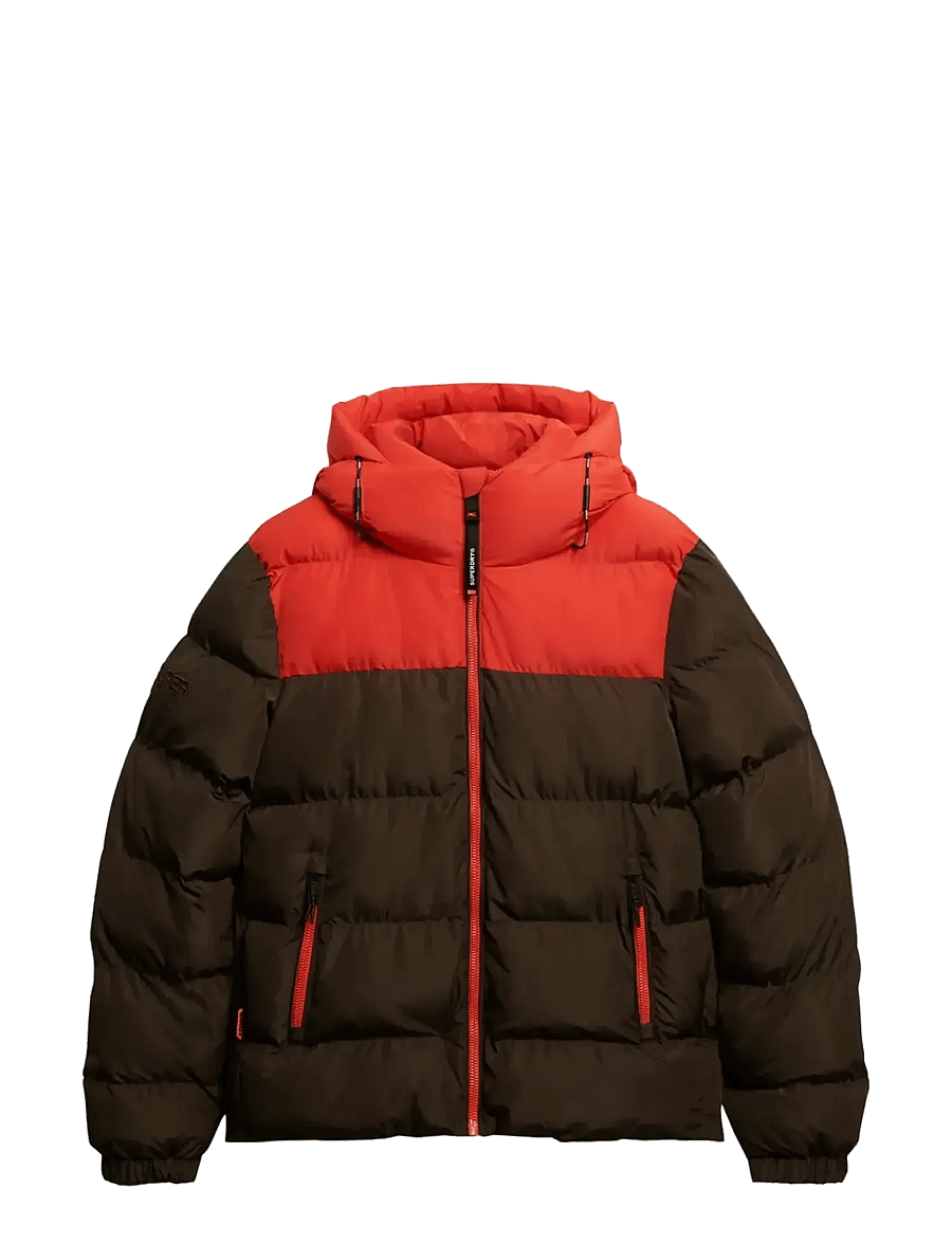 Superdry - COLOURBLOCK HOODED PUFFER JKT - winterjacken - slate brown - 1