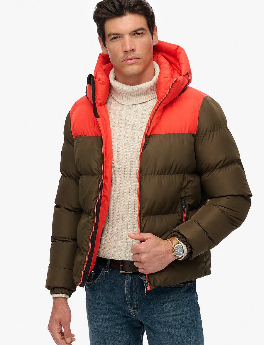 Superdry - COLOURBLOCK HOODED PUFFER JKT - winterjacken - slate brown - 0