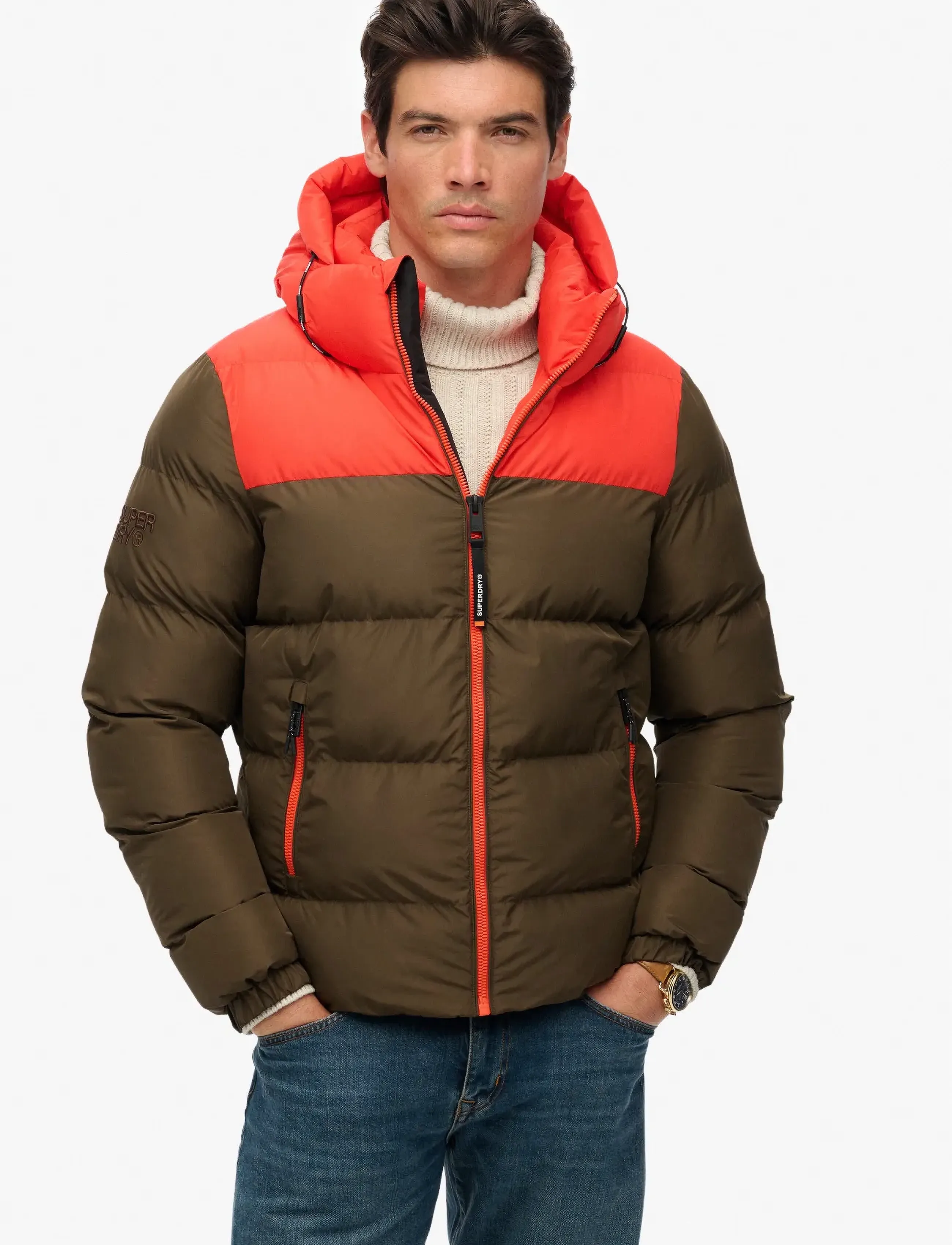 Superdry - COLOURBLOCK HOODED PUFFER JKT - winterjacken - slate brown - 3