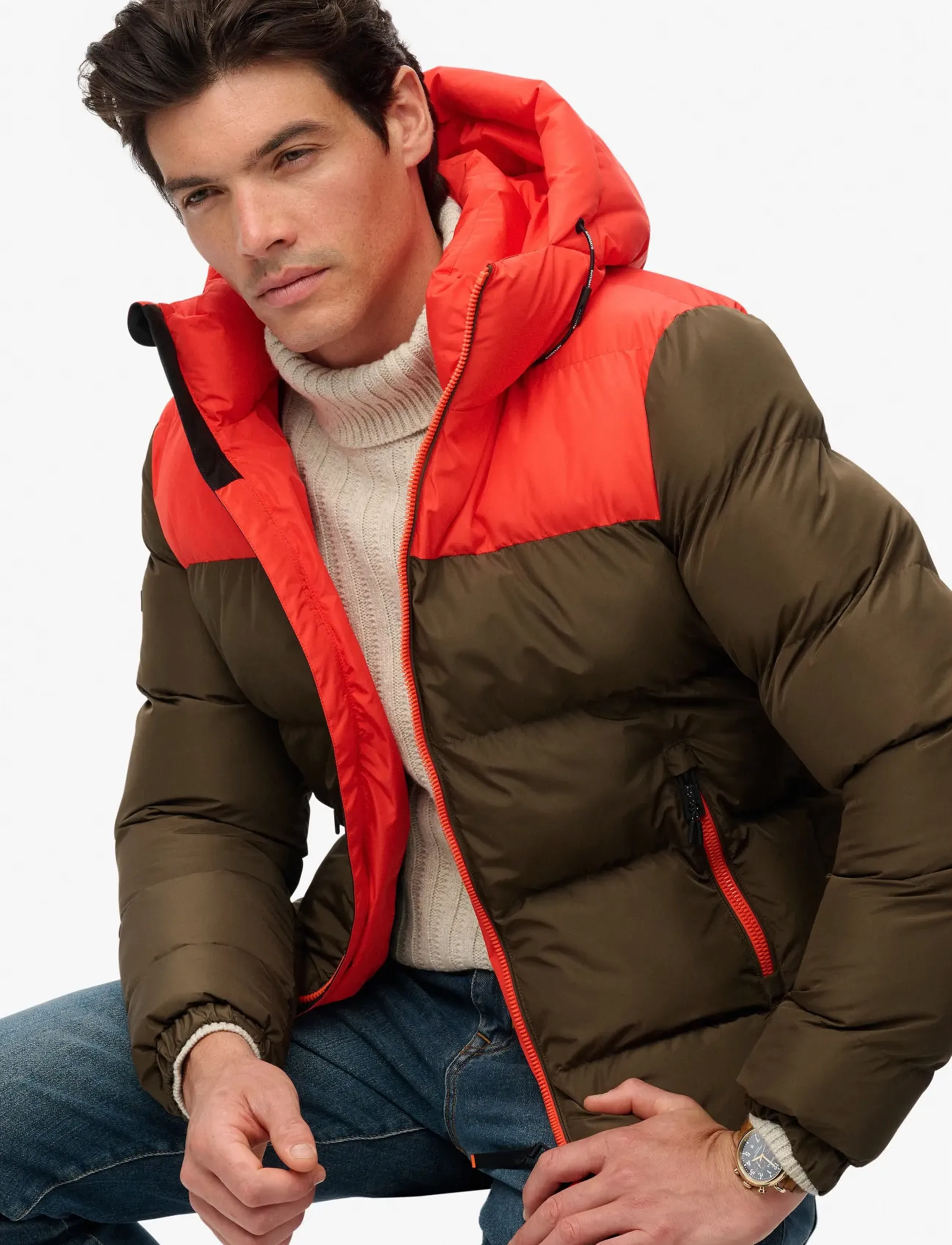 Superdry - COLOURBLOCK HOODED PUFFER JKT - winterjacken - slate brown - 4