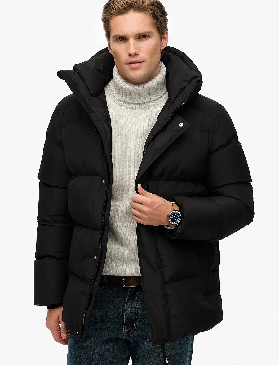 Superdry - HOODED 5 BAFFLE SPORTS PUFFER - down jackets - black - 0
