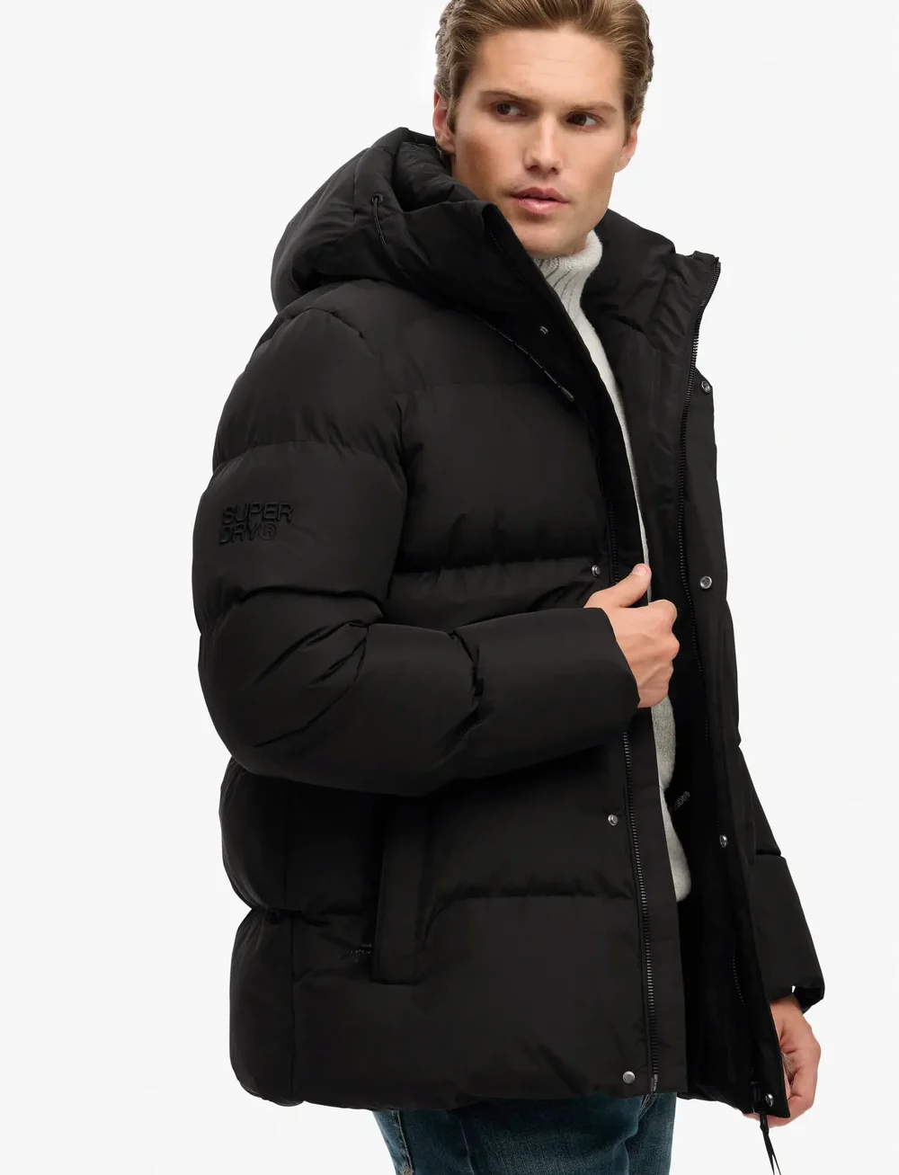 Superdry - HOODED 5 BAFFLE SPORTS PUFFER - talvejoped - black - 4