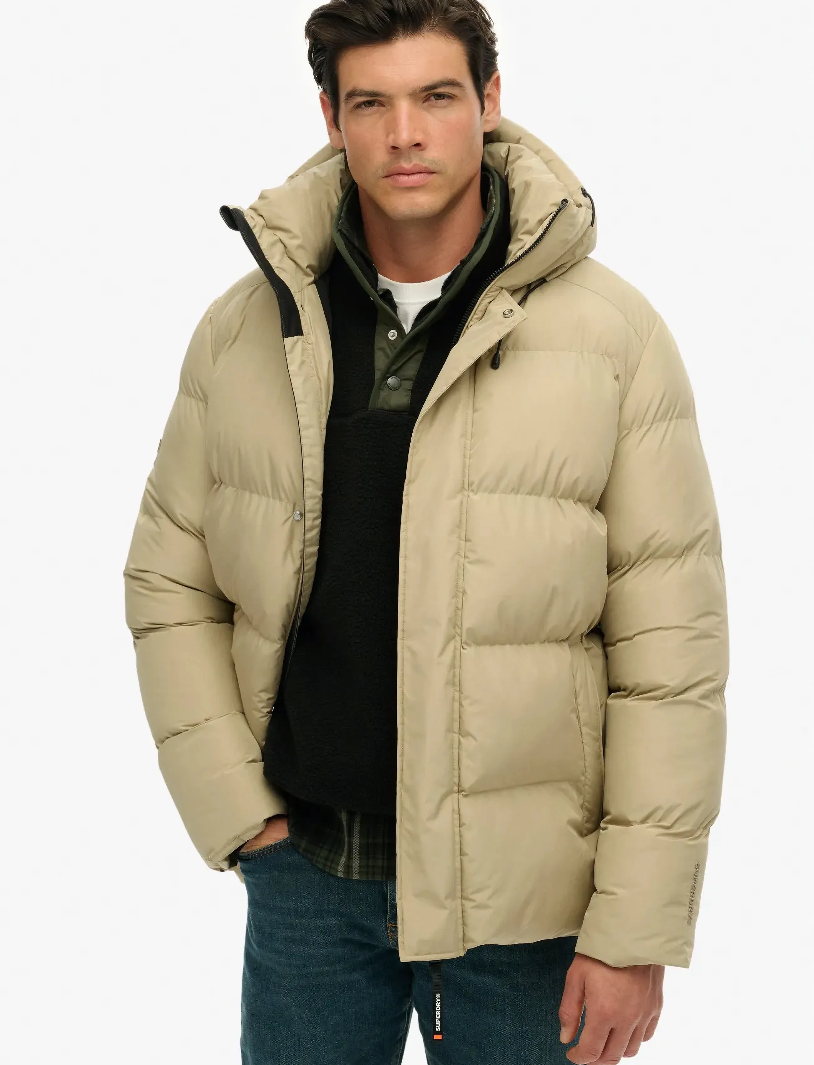 Superdry HOODED 5 BAFFLE SPORTS PUFFER - Vinterjakker - WINTER TWIG BEIGE / beige