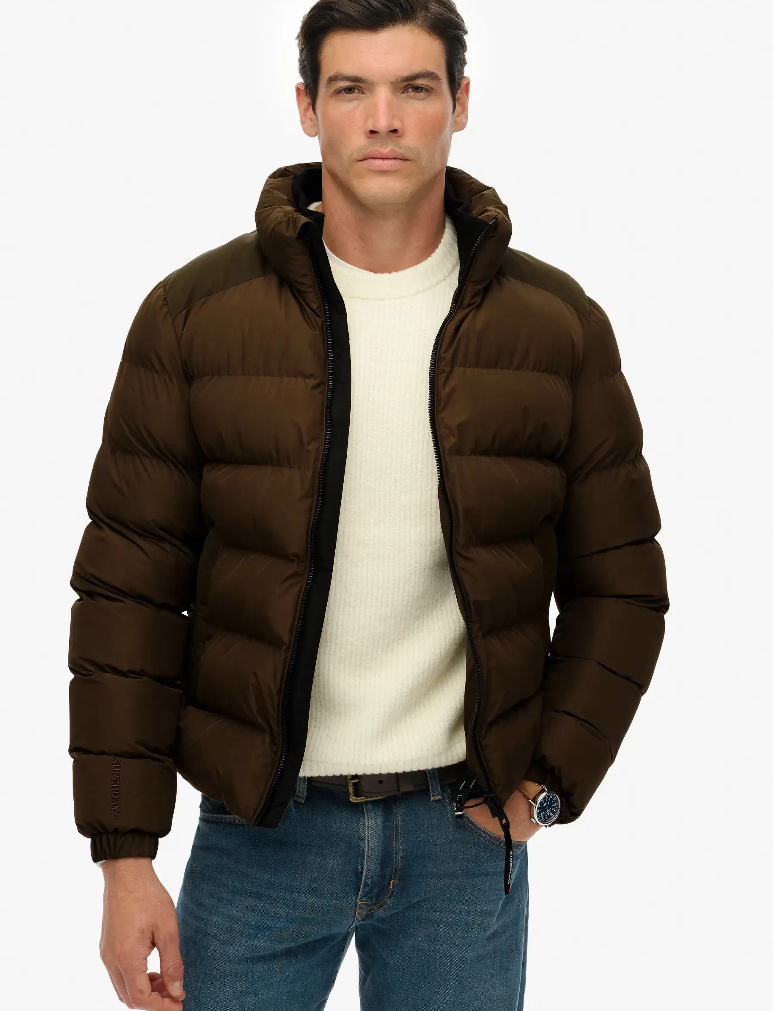 Superdry Sports Puffer Jacket, M, Jackets, Braun - Padded Männerswear