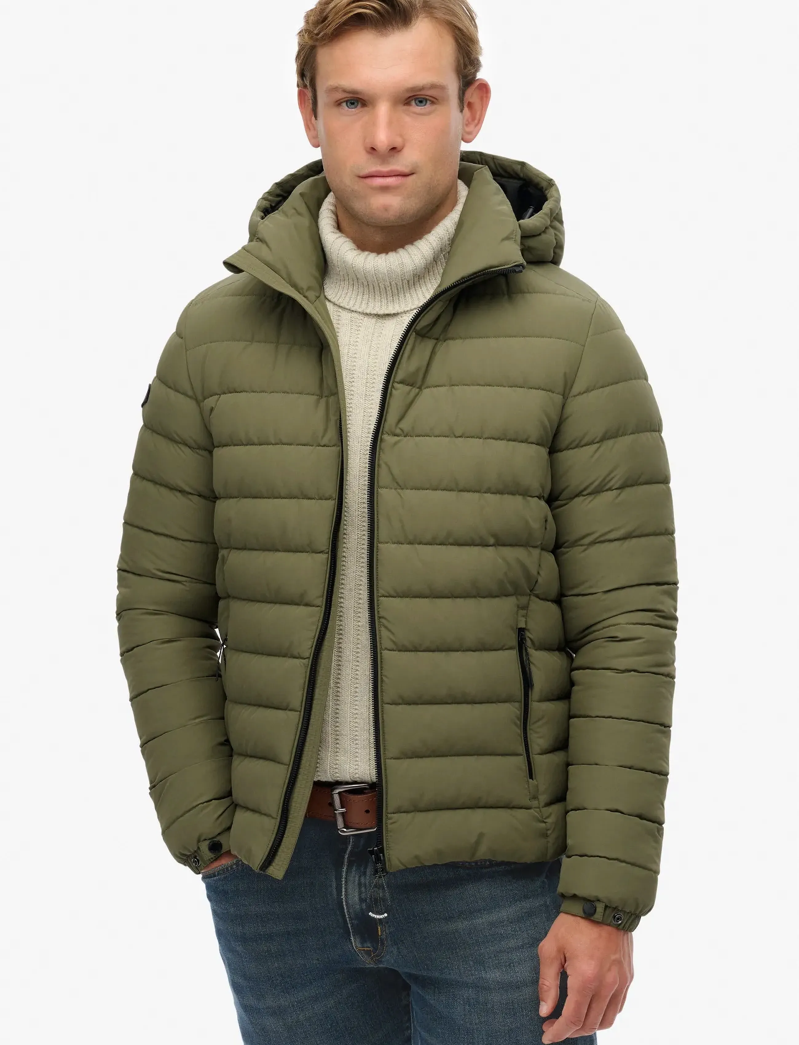 Superdry Hooded Fuji Padded Jacket, Mænd, Hætte Dynejakke, Kakigrøn, Str: XXXL