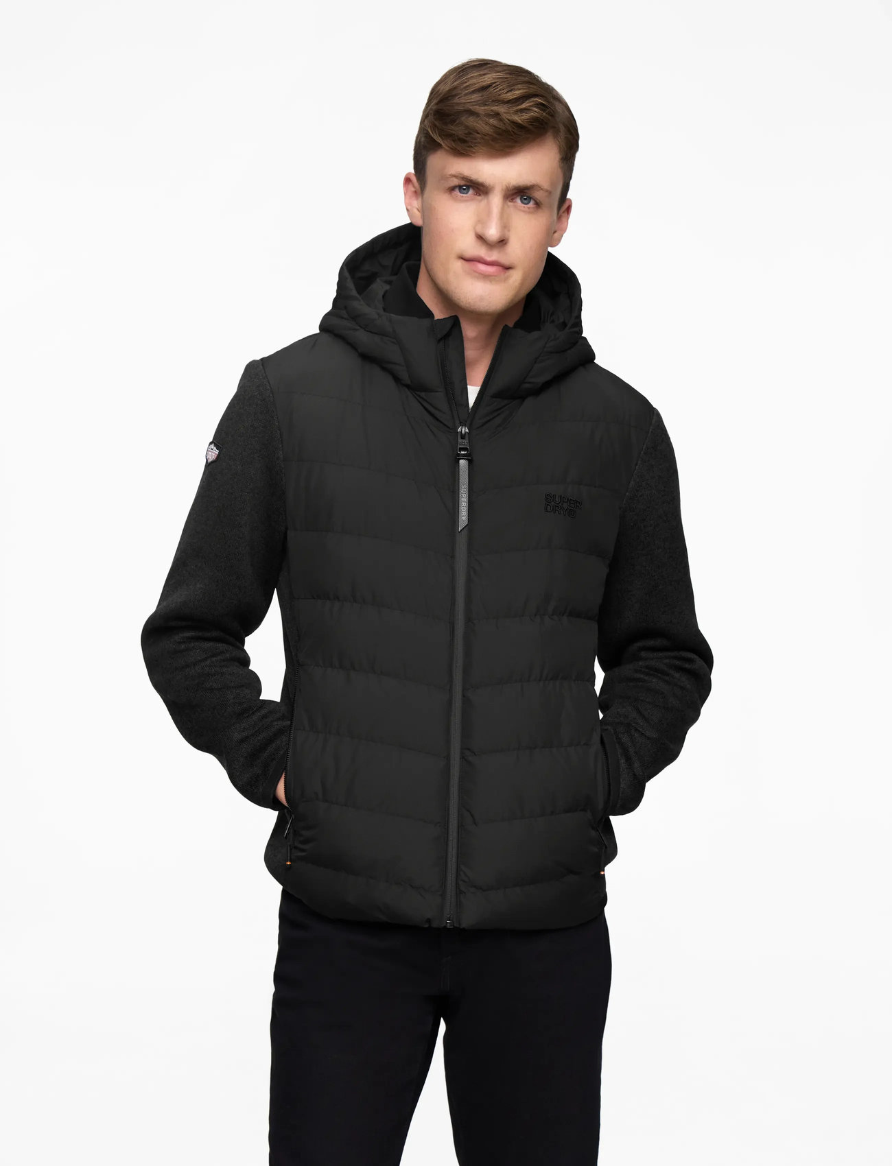 Superdry - HOODED STORM KNIT HYBRID JKT - winter jackets - black marl - 0