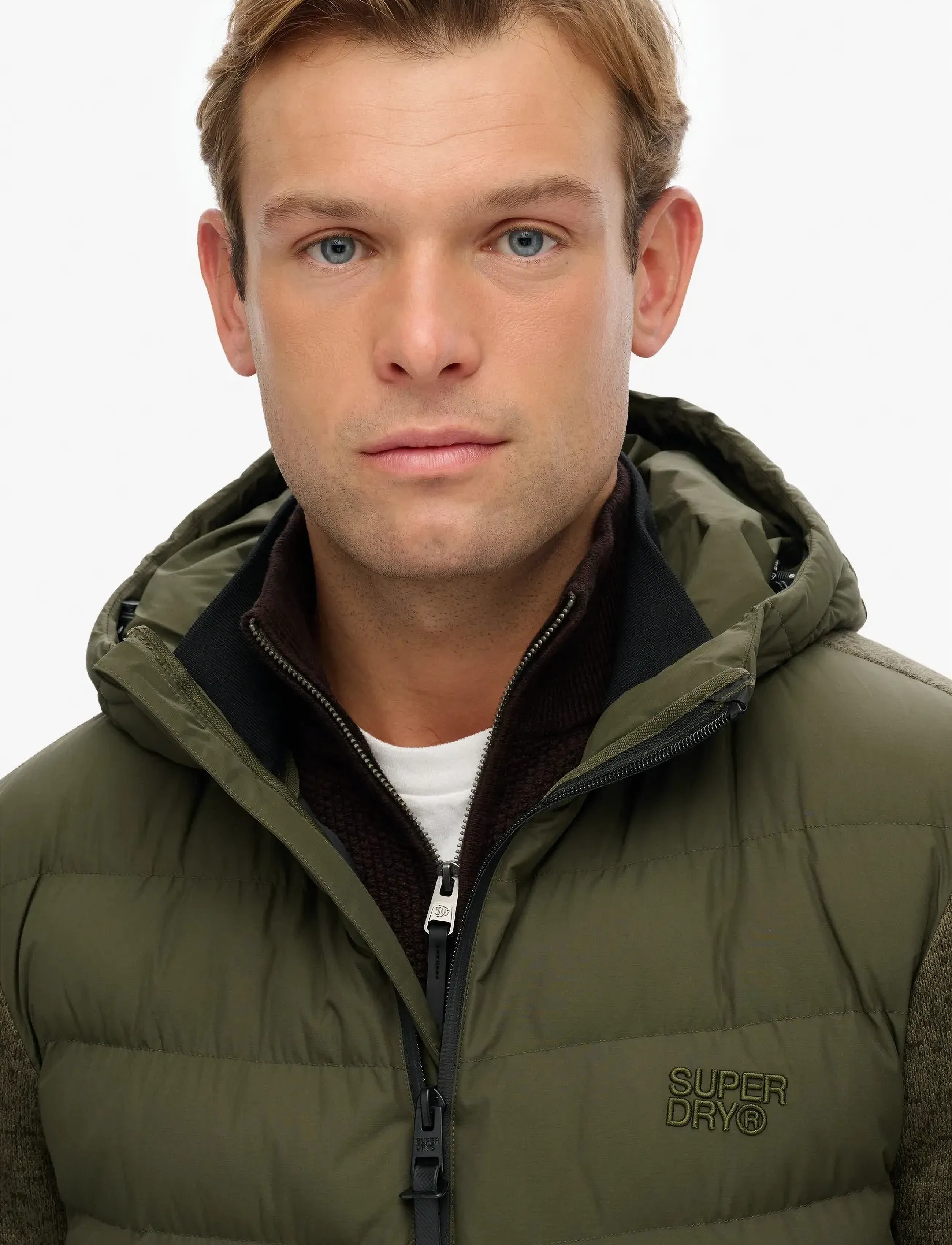 Superdry - HOODED STORM KNIT HYBRID JKT - kurtki puchowe - khaki green marl - 2