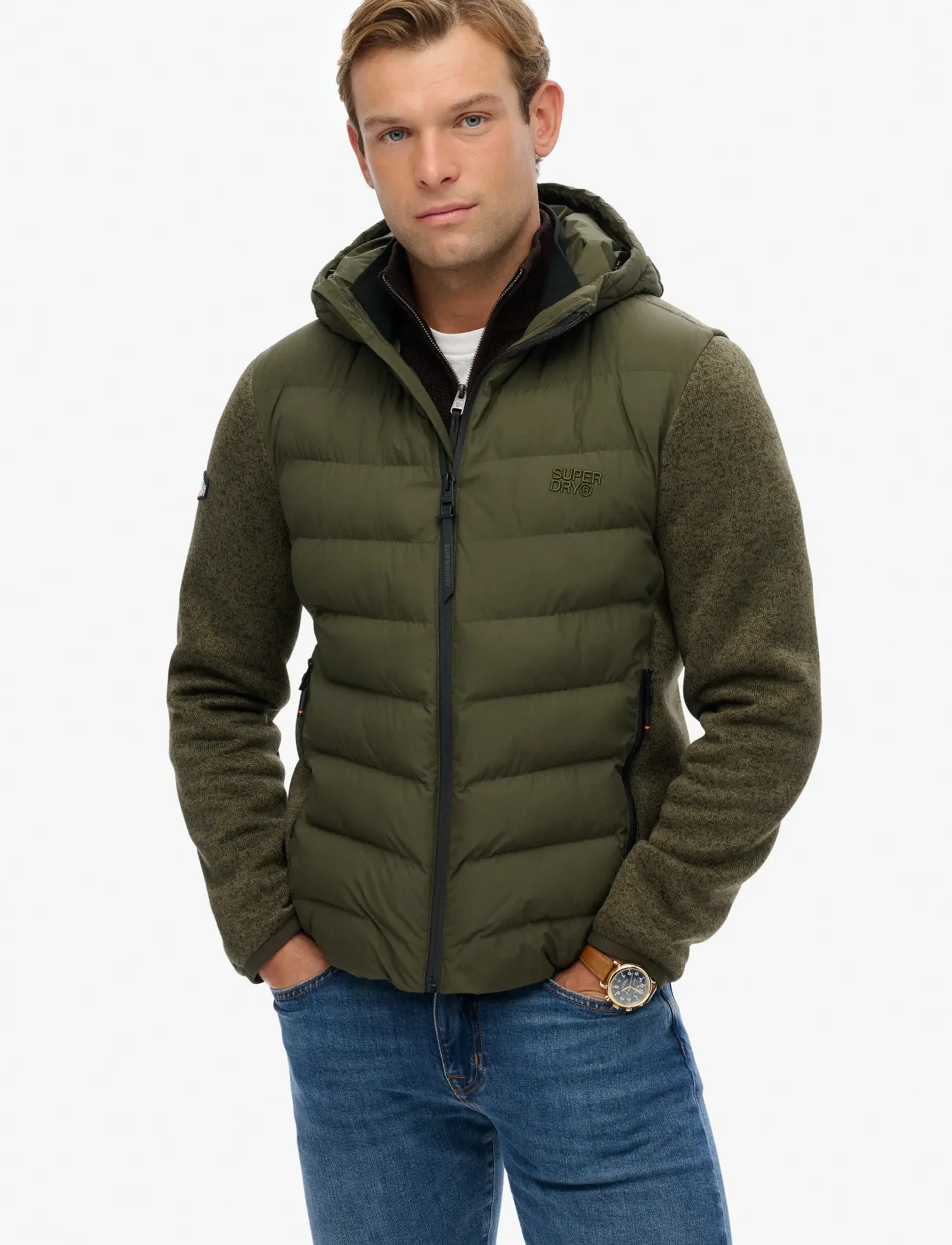Superdry - HOODED STORM KNIT HYBRID JKT - kurtki puchowe - khaki green marl - 3